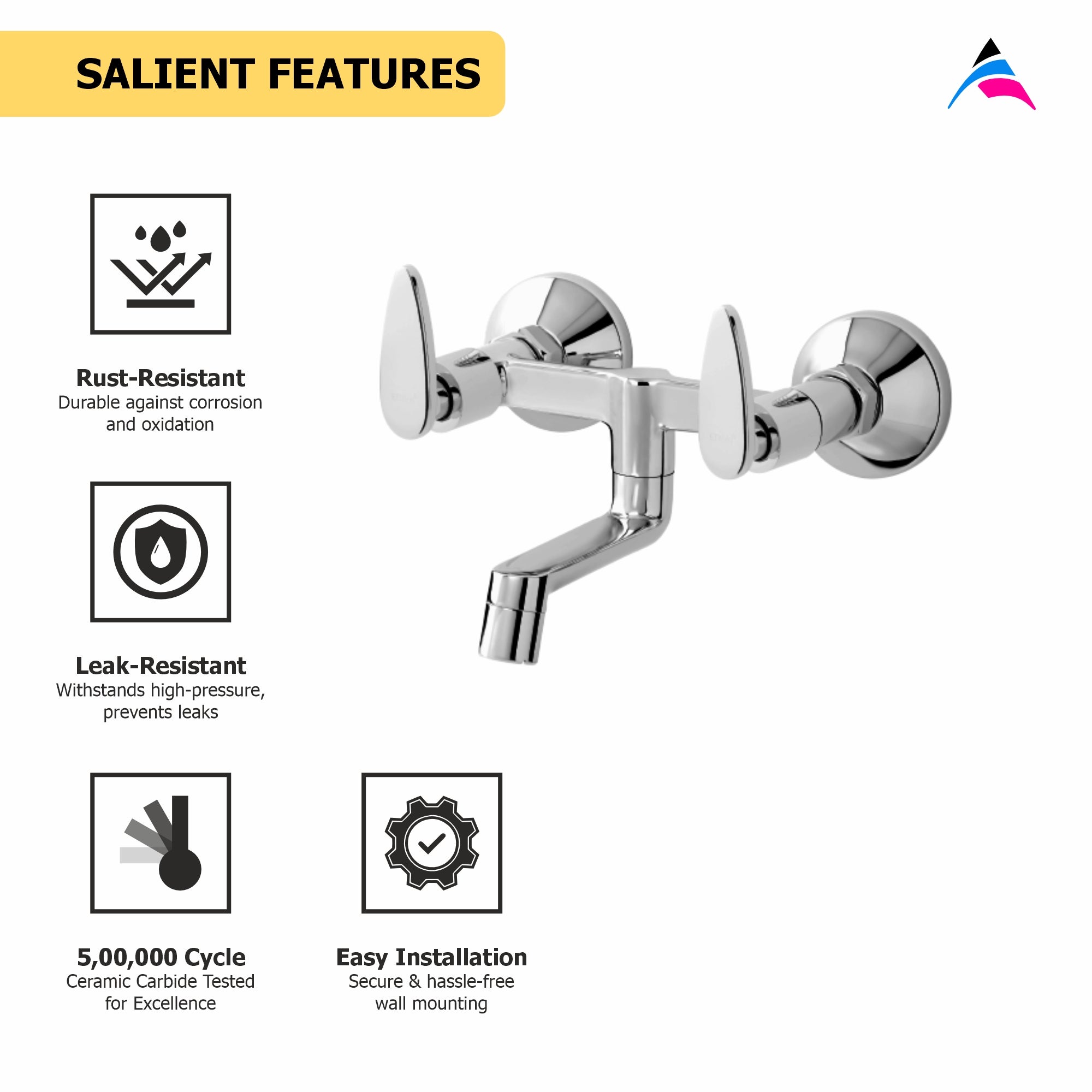 Asiatique Wall Mixer Non-Telephonic Wall Mounted (I-014), Idea Series Premium CP Bath Fittings & Faucets