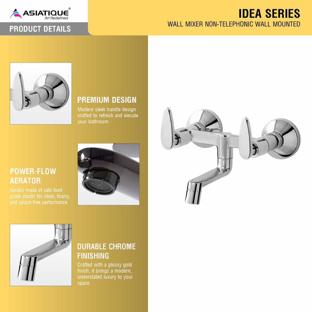 Asiatique Wall Mixer Non-Telephonic Wall Mounted (I-014), Idea Series Premium CP Bath Fittings & Faucets