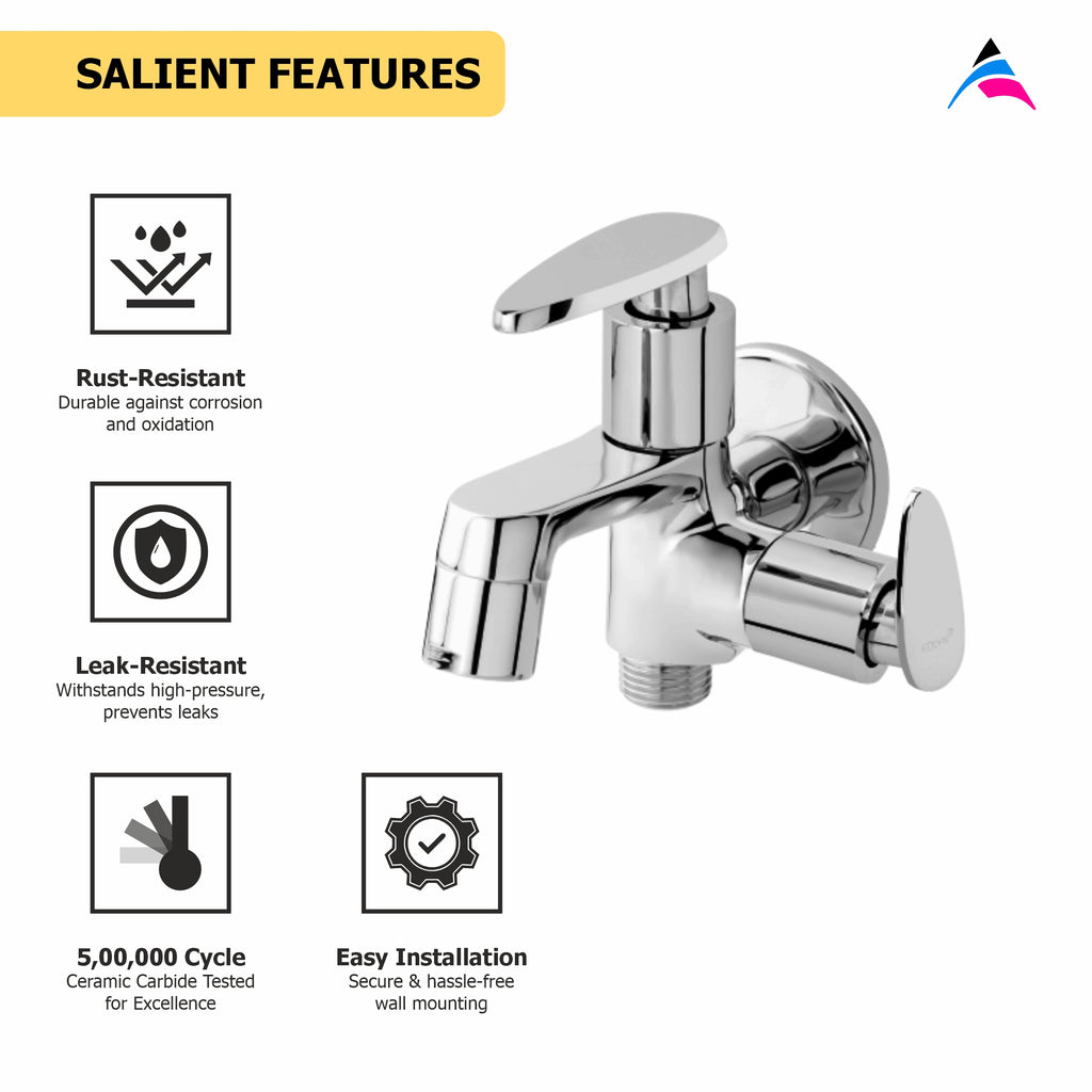 Asiatique 2 in 1 Bib Cock With Wall Flange (I-015), Idea Series Premium CP Bath Fittings & Faucets