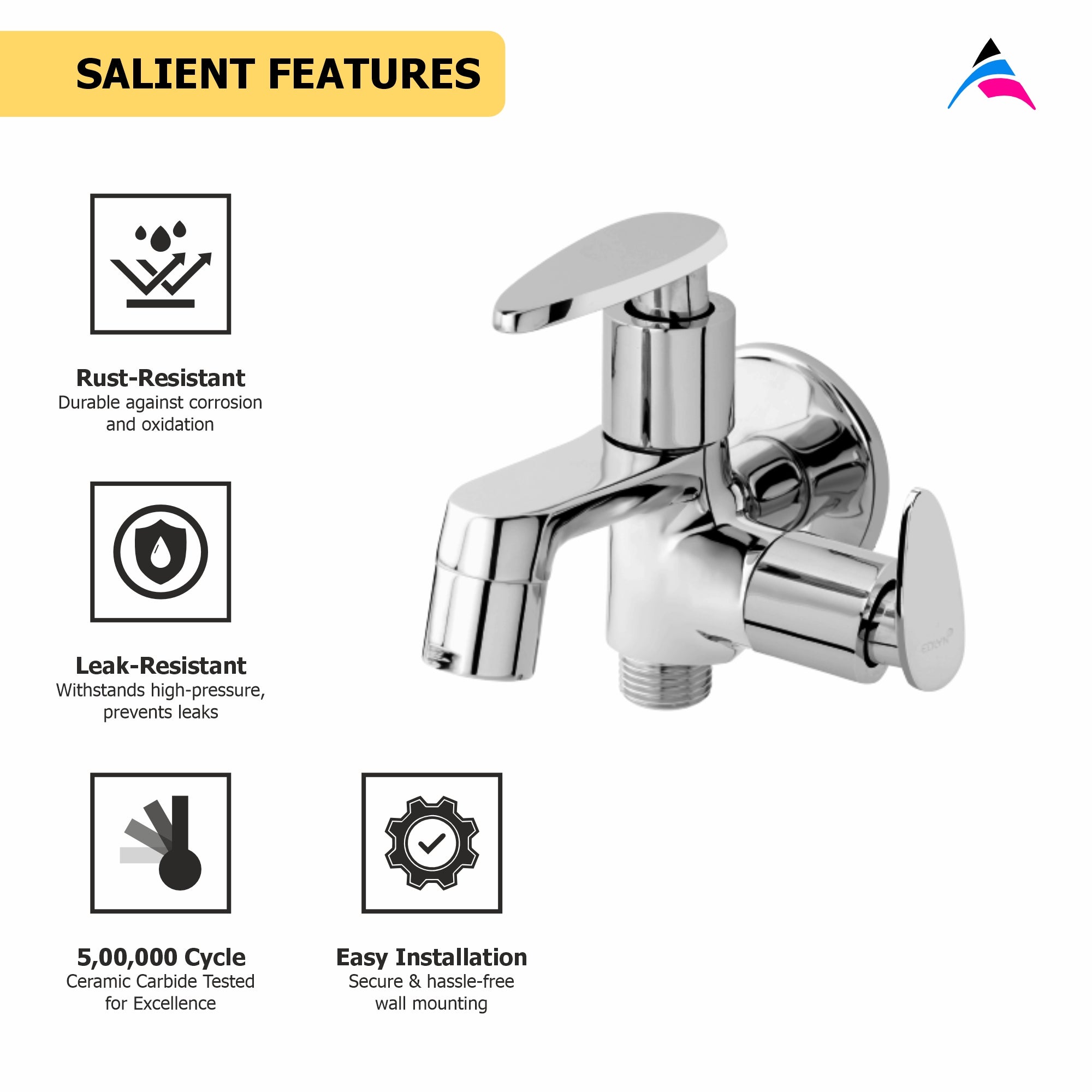 Asiatique 2 in 1 Bib Cock With Wall Flange (I-015), Idea Series Premium CP Bath Fittings & Faucets