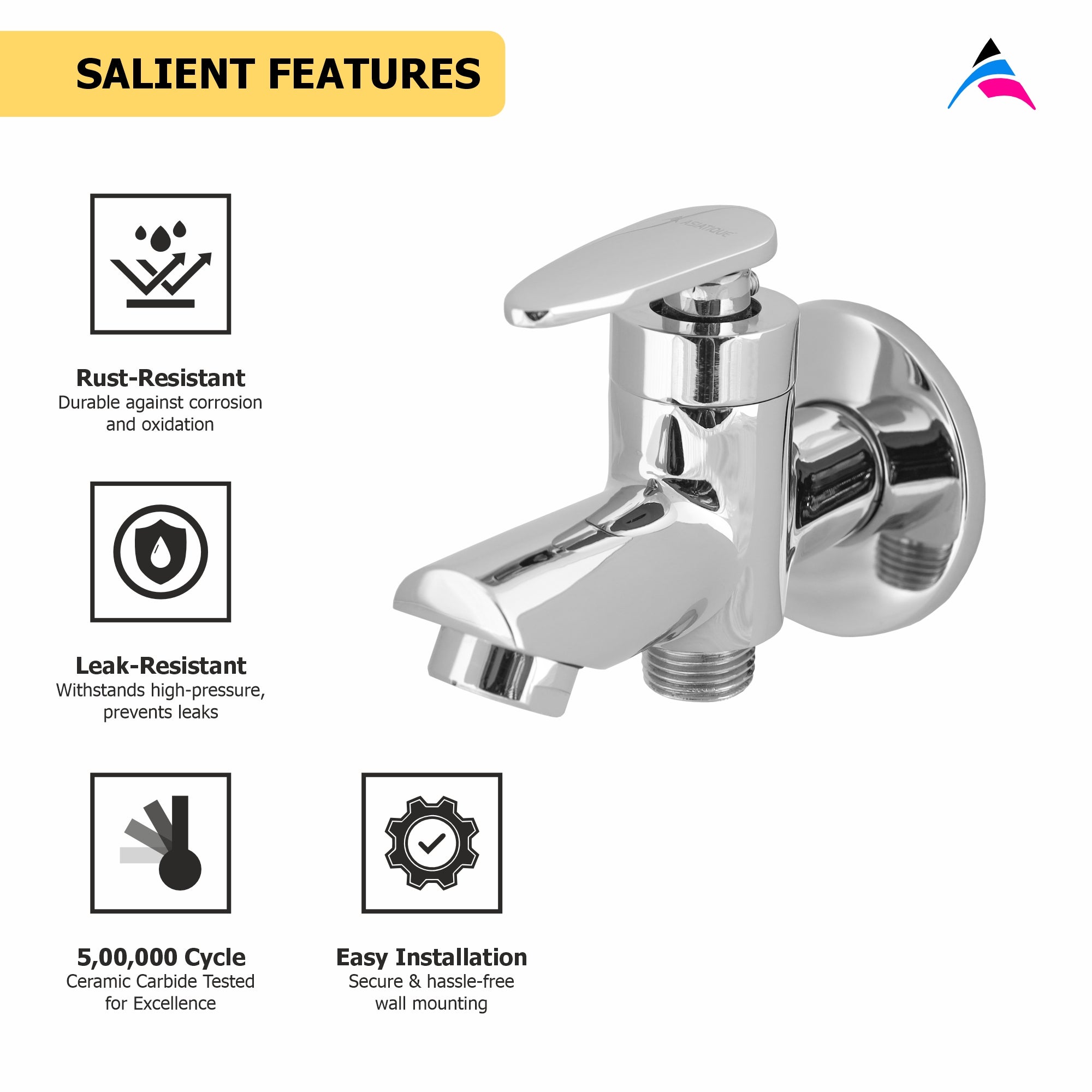 Asiatique S/L 2 in 1 Bib Cock With Wall Flange (I-015 S/L), Idea Series Premium CP Bath Fittings & Faucets