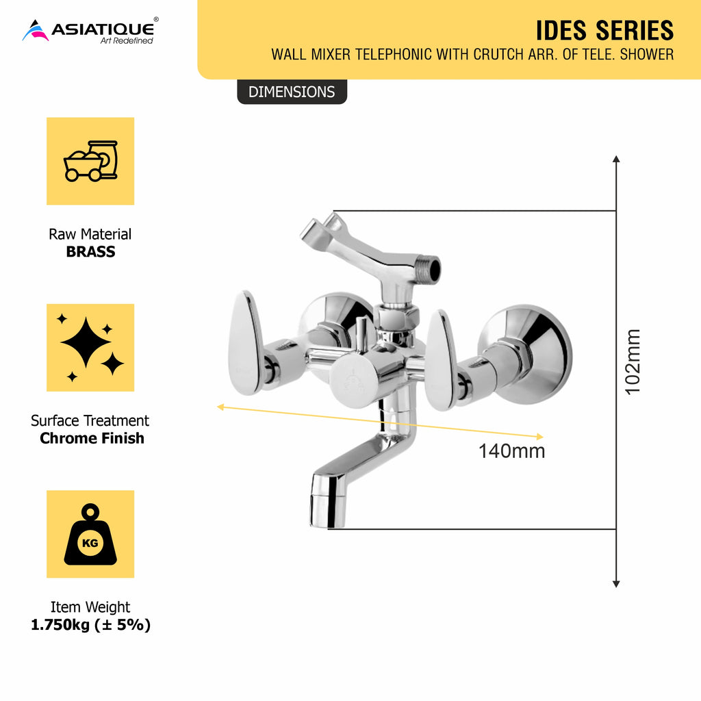 Asiatique Wall Mixer Telephonic With Crutch ARR. Of Tele. Shower (I-016), Idea Series Premium CP Bath Fittings & Faucets