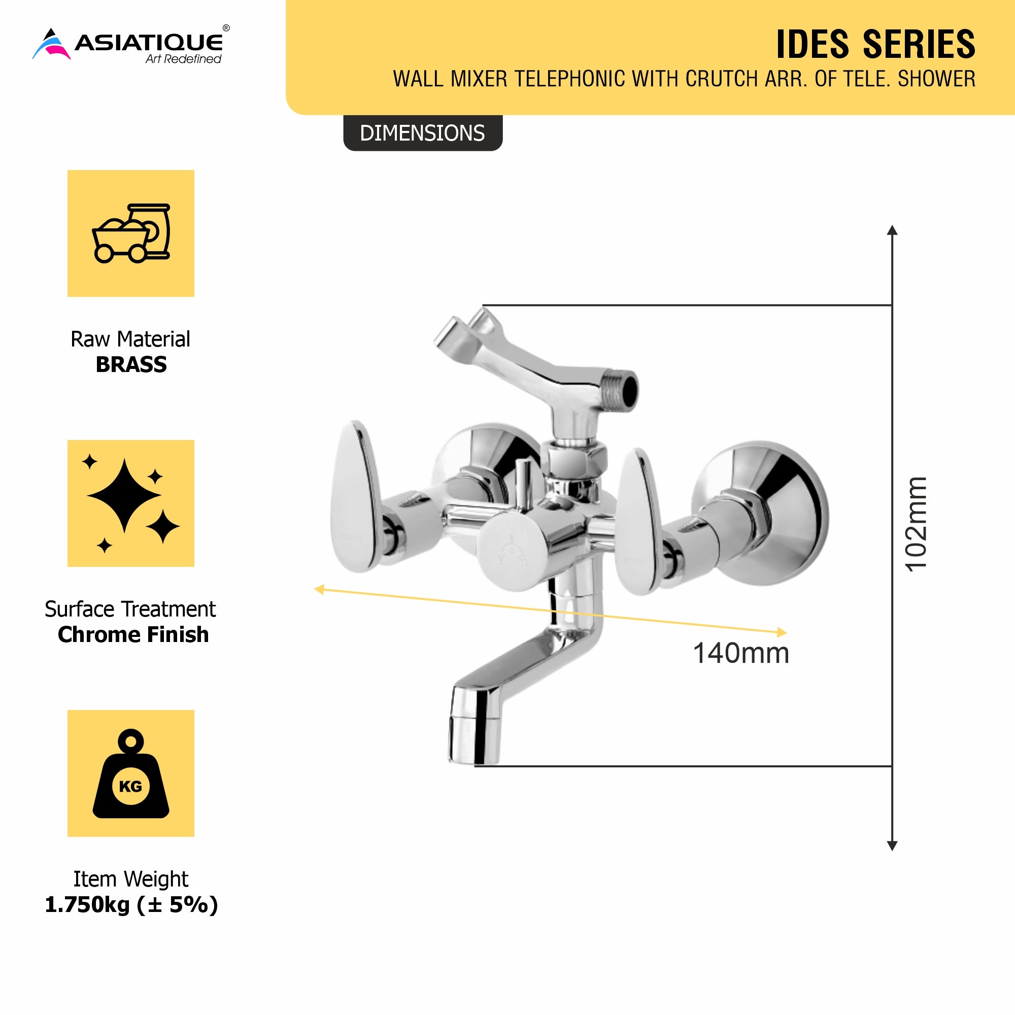 Asiatique Wall Mixer Telephonic With Crutch ARR. Of Tele. Shower (I-016), Idea Series Premium CP Bath Fittings & Faucets