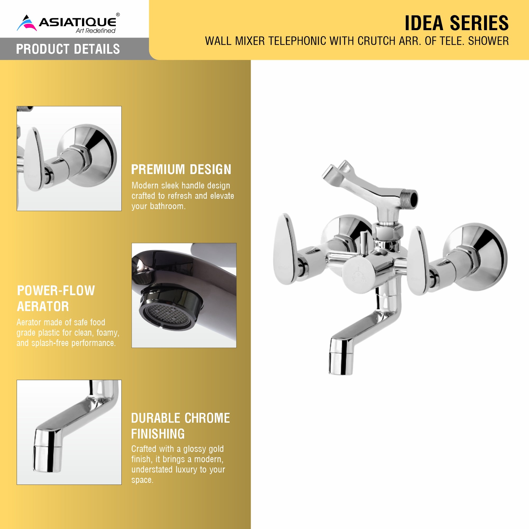 Asiatique Wall Mixer Telephonic With Crutch ARR. Of Tele. Shower (I-016), Idea Series Premium CP Bath Fittings & Faucets