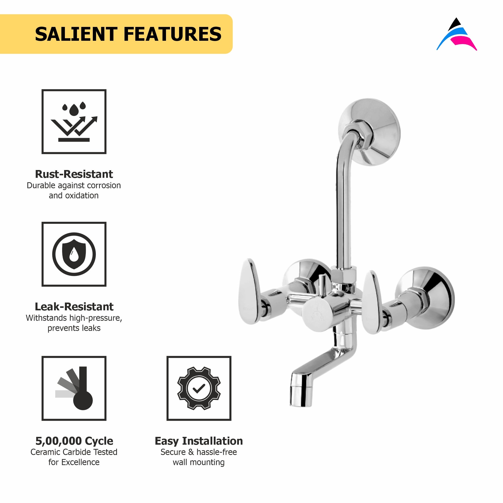 Asiatique Wall Mixer Telephonic With ‘L’ Bend for ARR. Of O/H Shower (I-017), Idea Series Premium CP Bath Fittings & Faucets