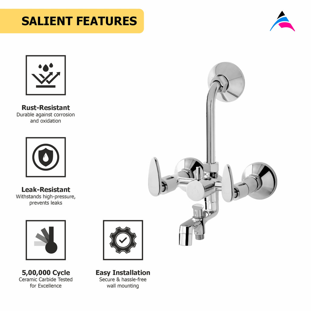 Asiatique 3 in 1 Wall Mixer With Pro. For Tele. Shower & O/H Shower (I-018), Idea Series Premium CP Bath Fittings & Faucets