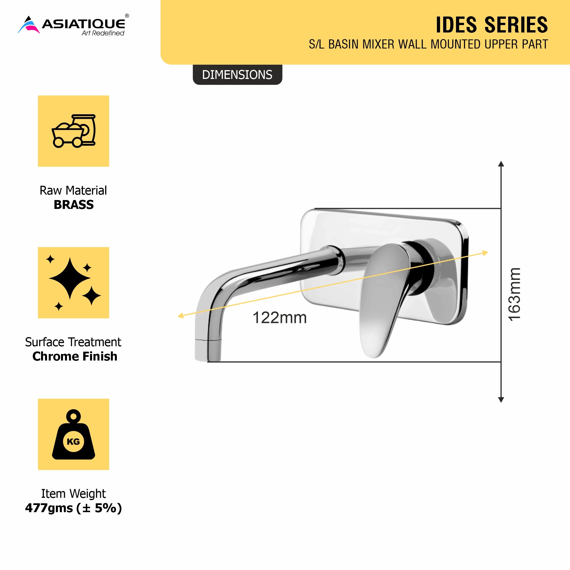 Asiatique S/L Basin Mixer Wall Mounted Upper Part (I-019U), Idea Series Premium CP Bath Fittings & Faucets