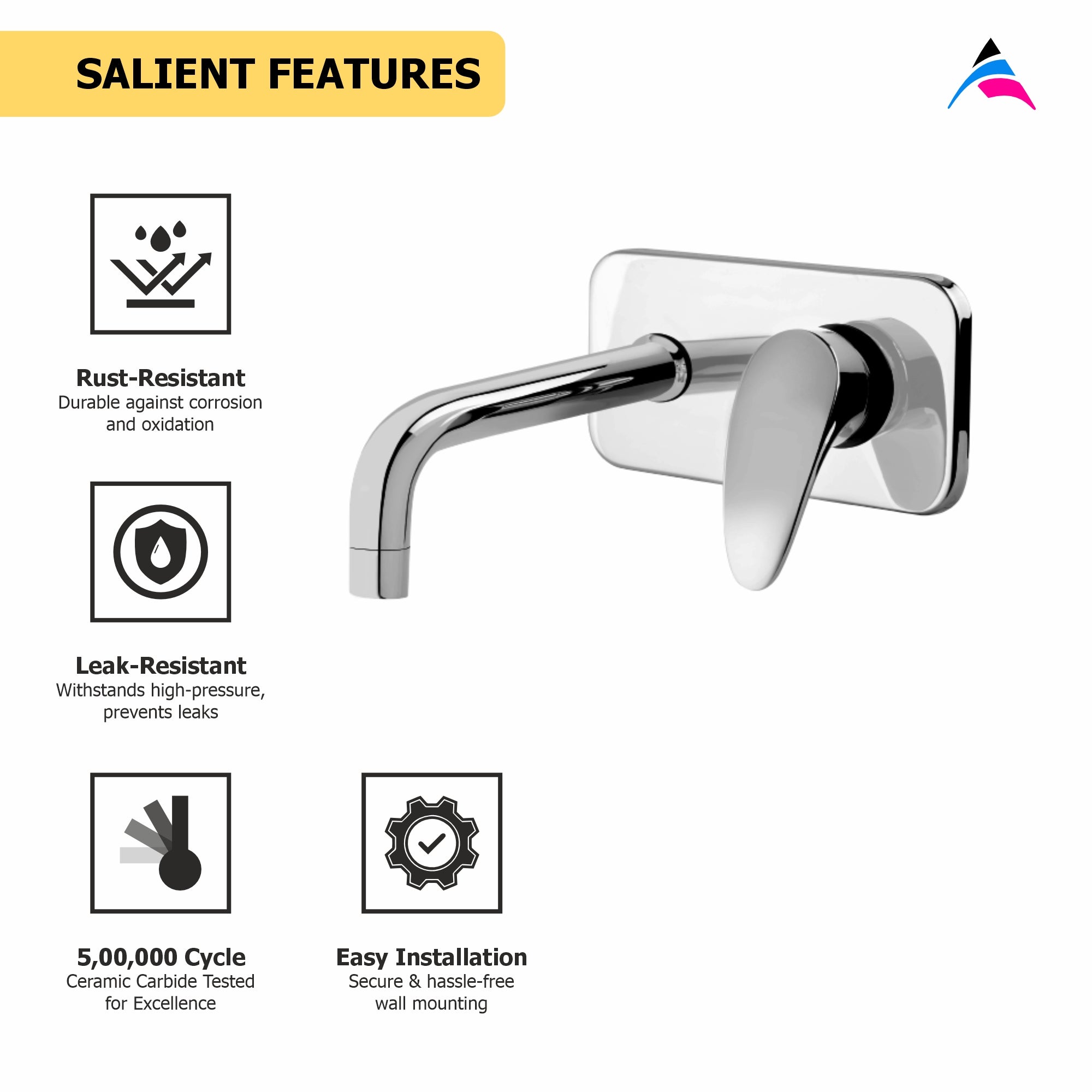 Asiatique S/L Basin Mixer Wall Mounted Upper Part (I-019U), Idea Series Premium CP Bath Fittings & Faucets