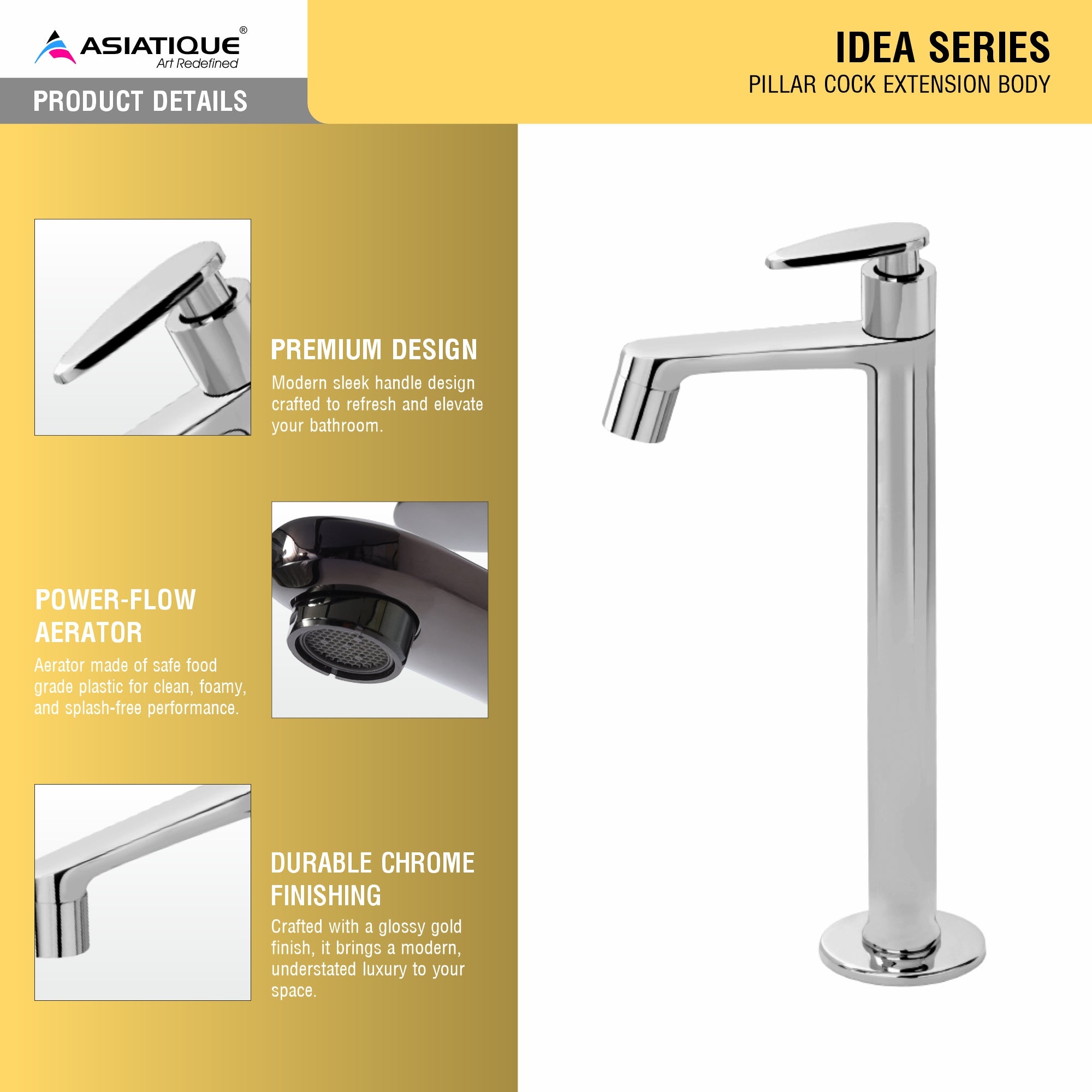 Asiatique Pillar Cock Extension Body (I-023), Idea Series Premium CP Bath Fittings & Faucets