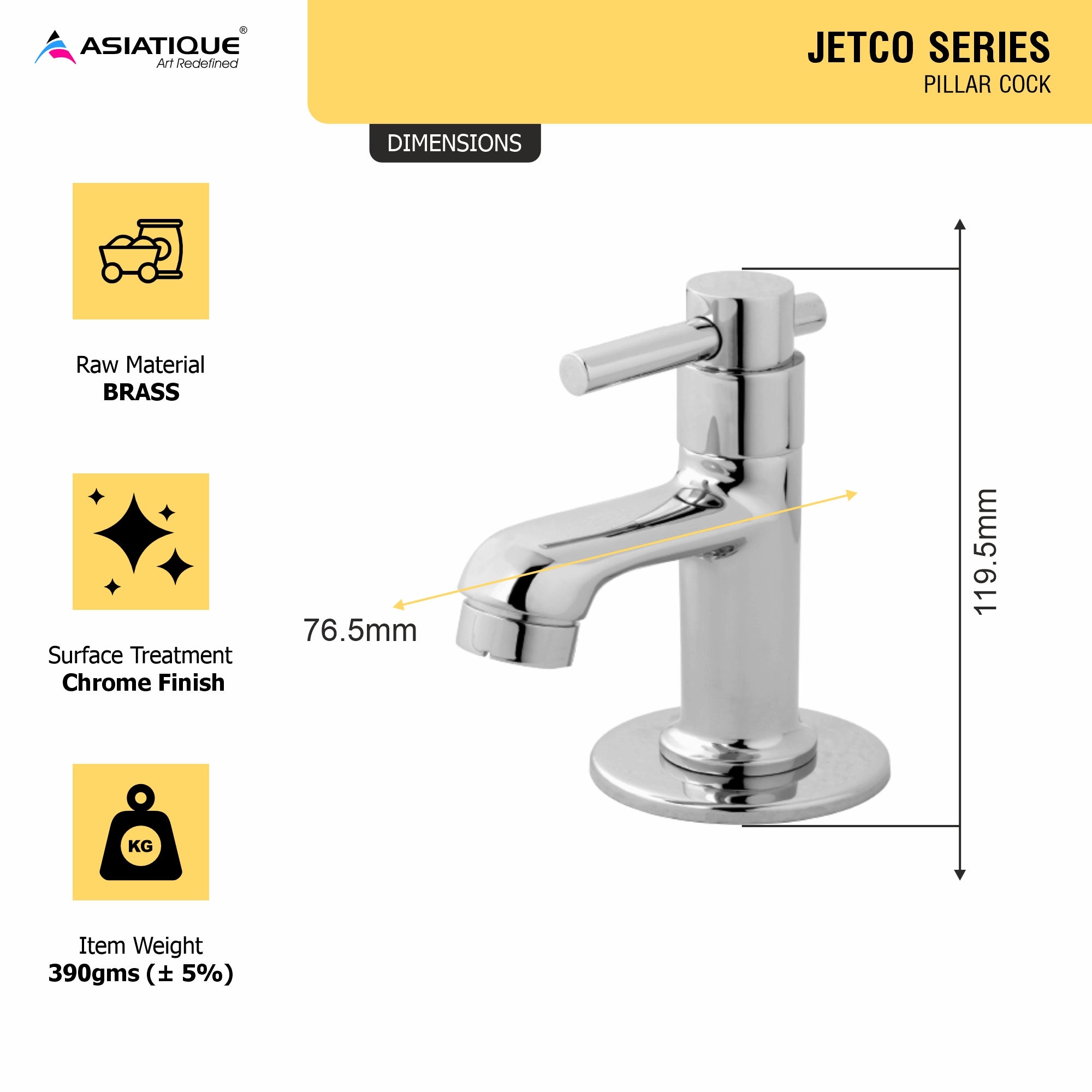 Asiatique Pillar Cock (J-000), Jetco Series Bathroom & Kitchen Faucets | Premium Modern Tap Collection
