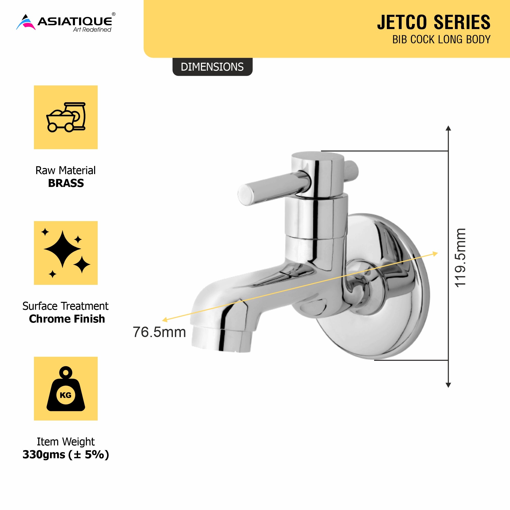 Asiatique Bib Cock Long Body (J-004), Jetco Series Bathroom & Kitchen Faucets | Premium Modern Tap Collection
