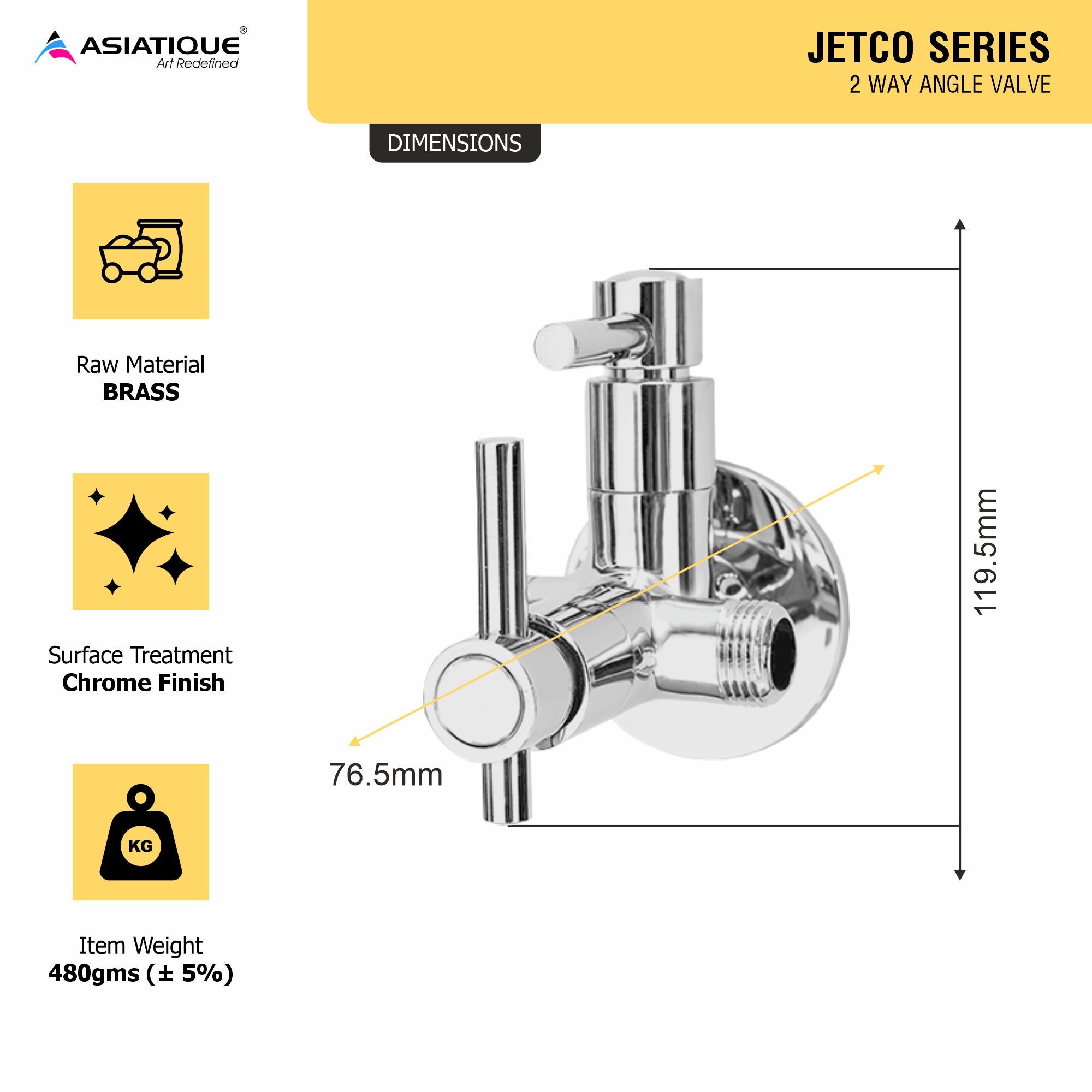 Asiatique 2 Way Angle Valve (J-005TW), Jetco Series Bathroom & Kitchen Faucets | Premium Modern Tap Collection