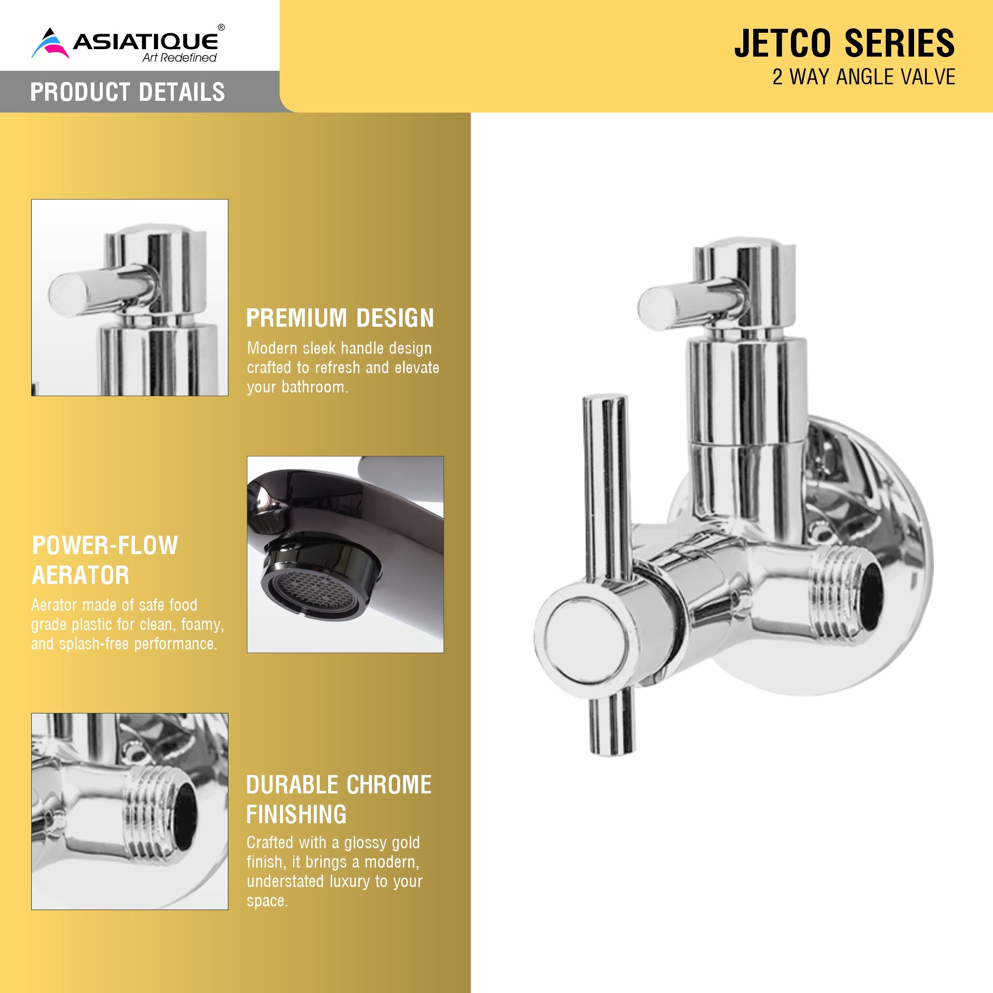 Asiatique 2 Way Angle Valve (J-005TW), Jetco Series Bathroom & Kitchen Faucets | Premium Modern Tap Collection
