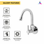 Asiatique Sink Cock With Swivel ‘J’ Spout (Wall mounted) (J-008), Jetco Series Bathroom & Kitchen Faucets | Premium Modern Tap Collection