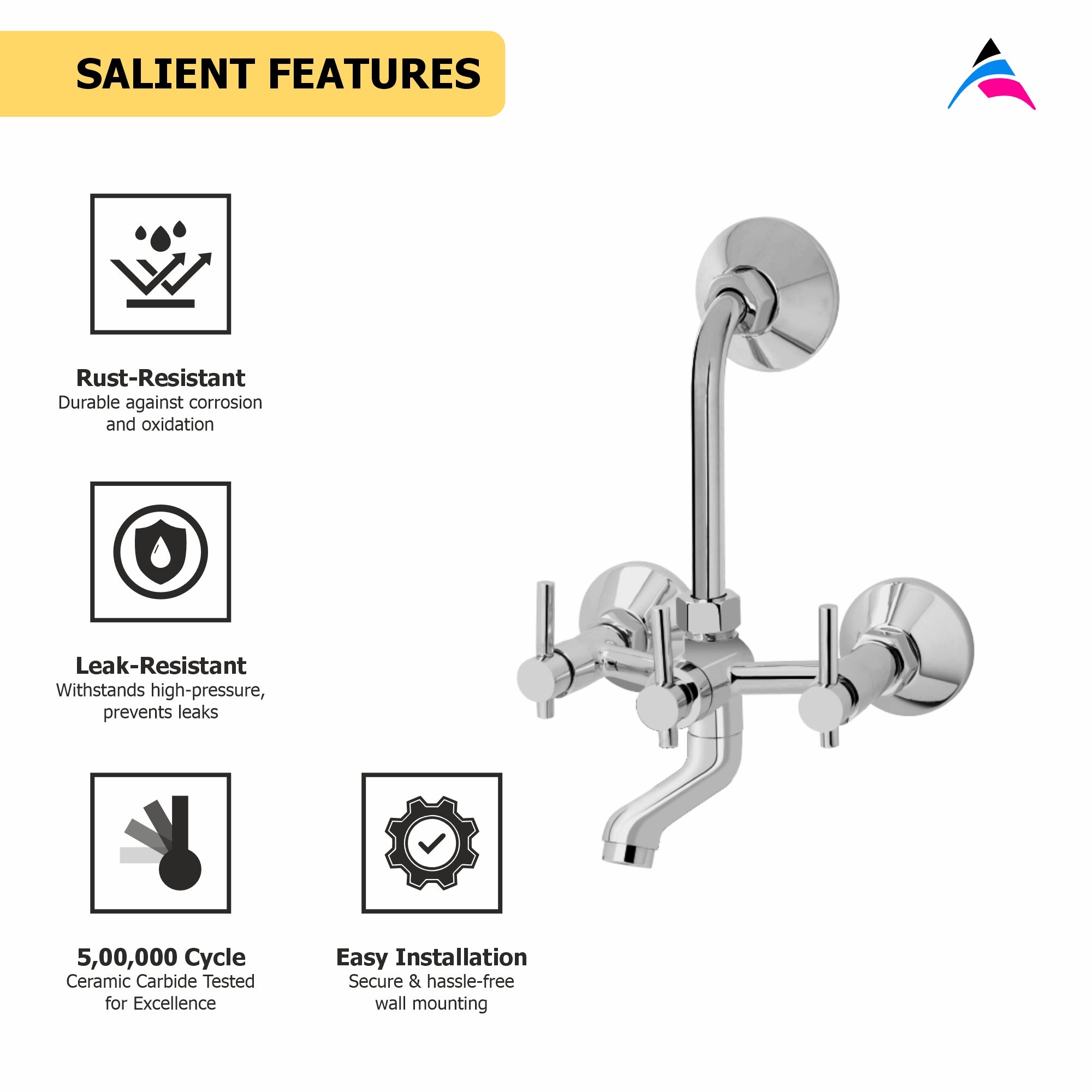 Asiatique Wall Mixer Telephonic with ‘L’ Bend For ARR. Of O/H Shower (J-017), Jetco Series Bathroom & Kitchen Faucets | Premium Modern Tap Collection