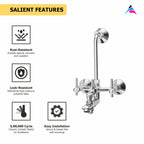 Asiatique 3 in 1 Wall Mixer With Pro. For Tele. Shower & O/H Shower (J-018), Jetco Series Bathroom & Kitchen Faucets | Premium Modern Tap Collection