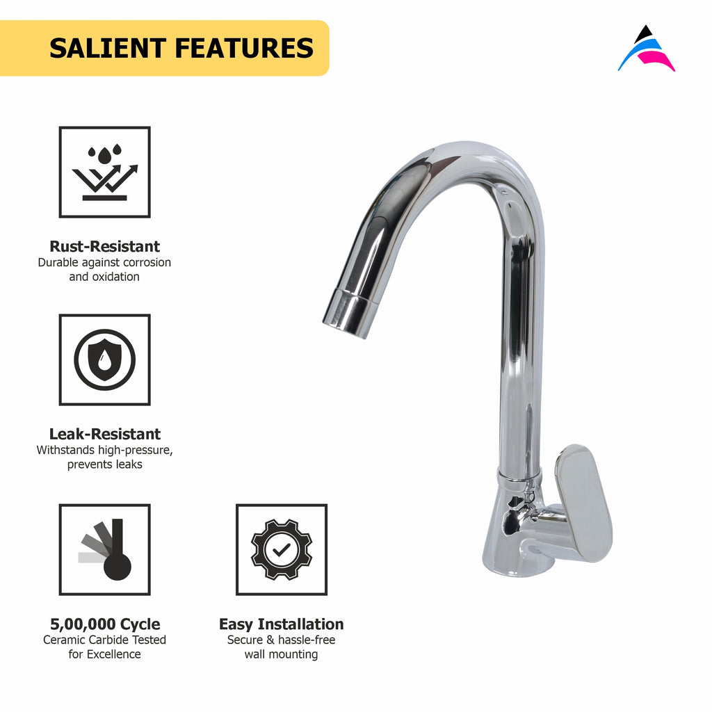 Asiatique Pillar Cock With ‘J’ Spout (K-002), KITE Series Bathroom & Kitchen Faucets | Premium Modern Tap Collection