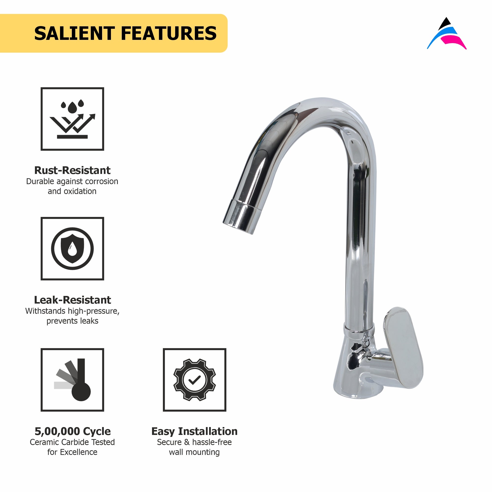 Asiatique Pillar Cock With ‘J’ Spout (K-002), KITE Series Bathroom & Kitchen Faucets | Premium Modern Tap Collection