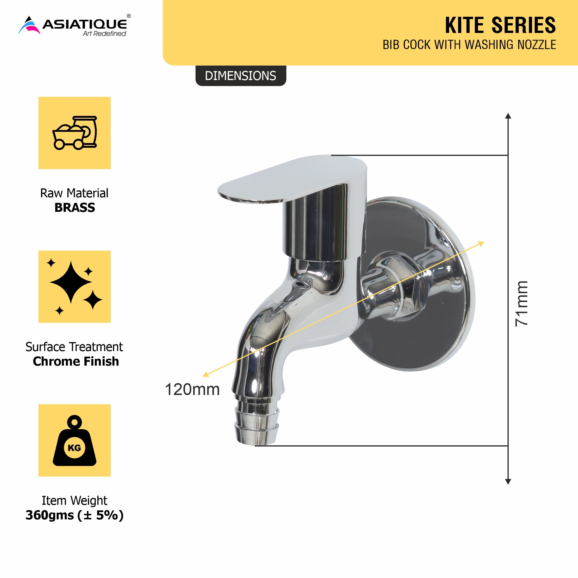 Asiatique Bib Cock With Washing Nozzle (K-003N), KITE Series Bathroom & Kitchen Faucets | Premium Modern Tap Collection
