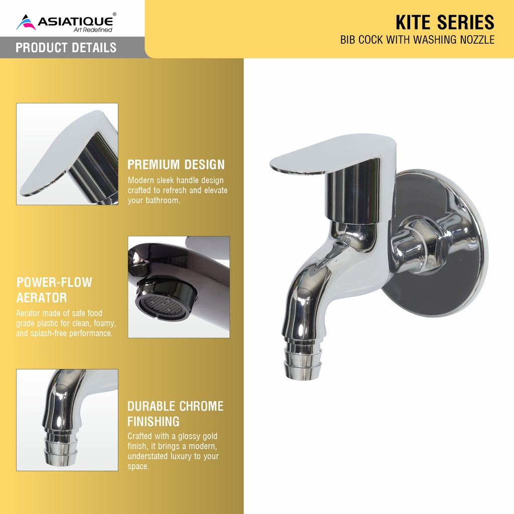 Asiatique Bib Cock With Washing Nozzle (K-003N), KITE Series Bathroom & Kitchen Faucets | Premium Modern Tap Collection