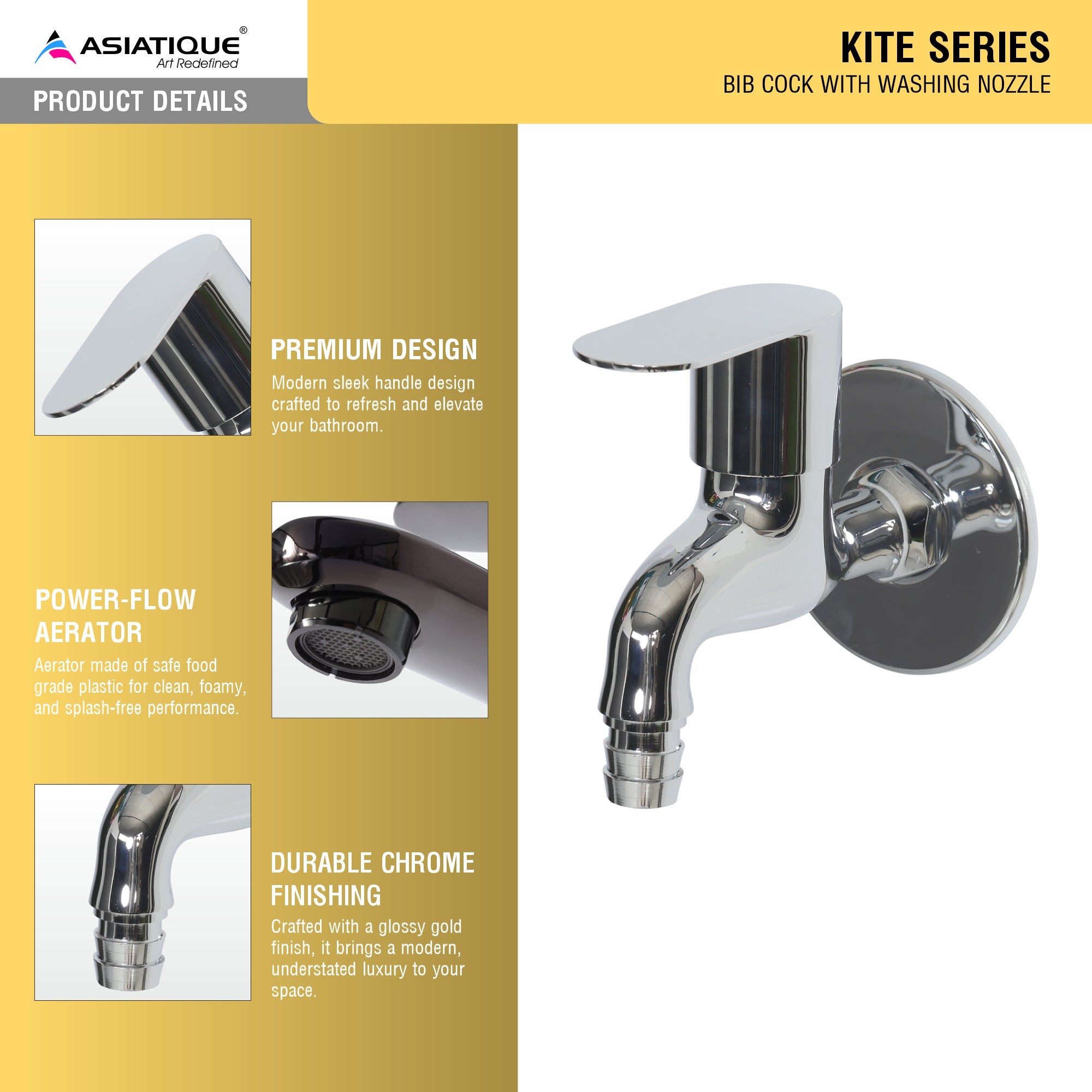 Asiatique Bib Cock With Washing Nozzle (K-003N), KITE Series Bathroom & Kitchen Faucets | Premium Modern Tap Collection