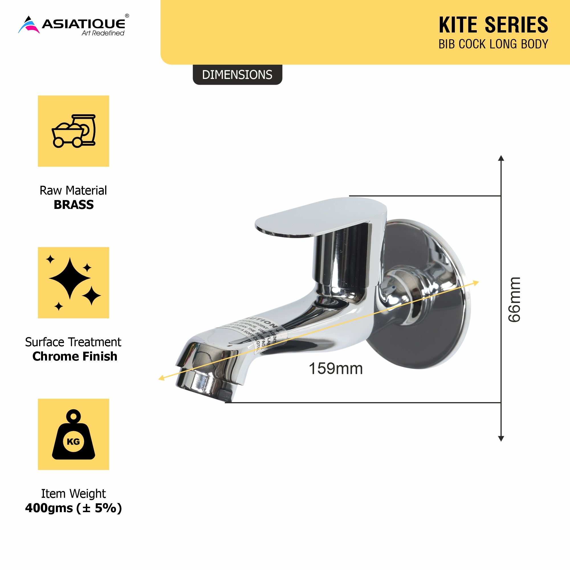 Asiatique Bib Cock Long Body (K-004), KITE Series Bathroom & Kitchen Faucets | Premium Modern Tap Collection