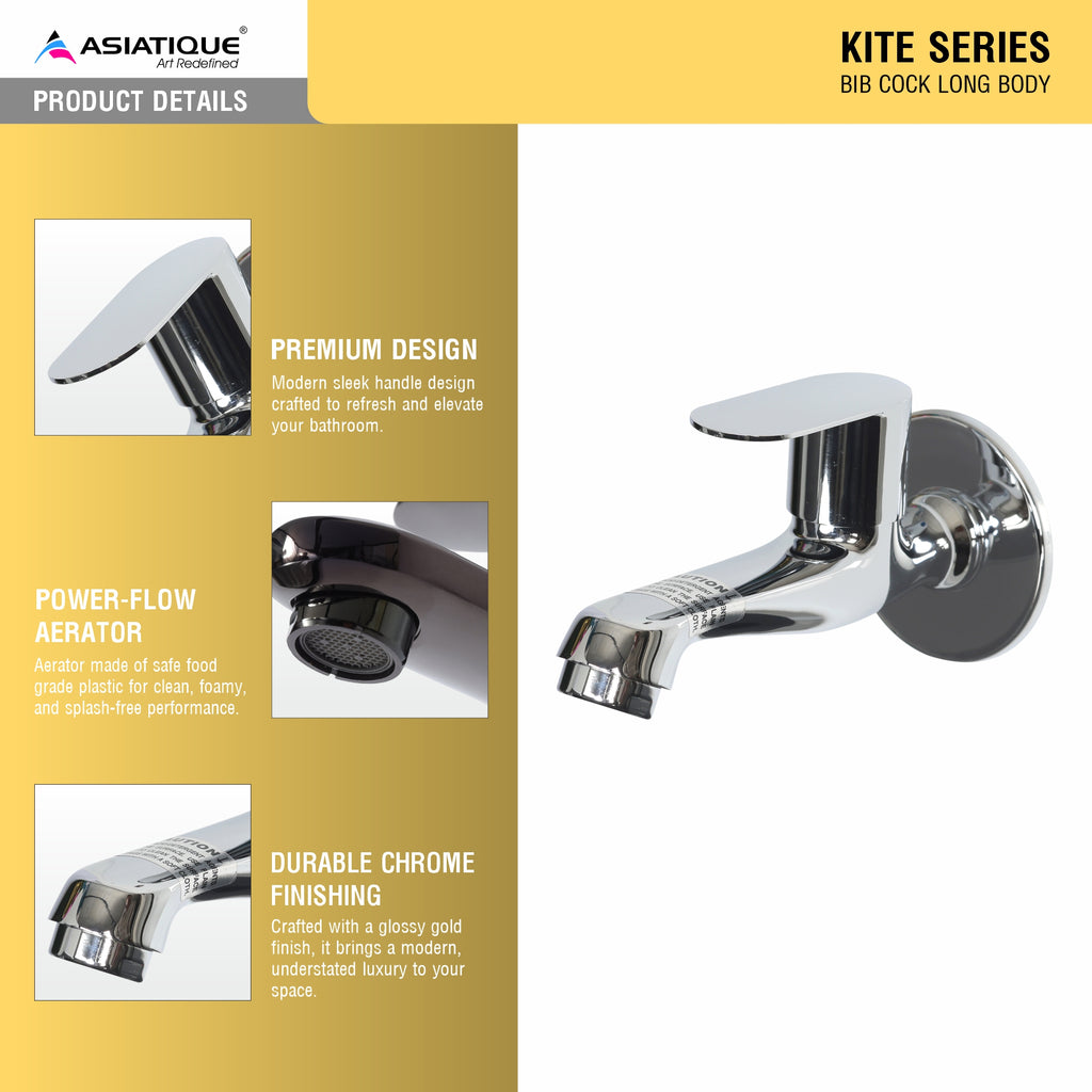 Asiatique Bib Cock Long Body (K-004), KITE Series Bathroom & Kitchen Faucets | Premium Modern Tap Collection