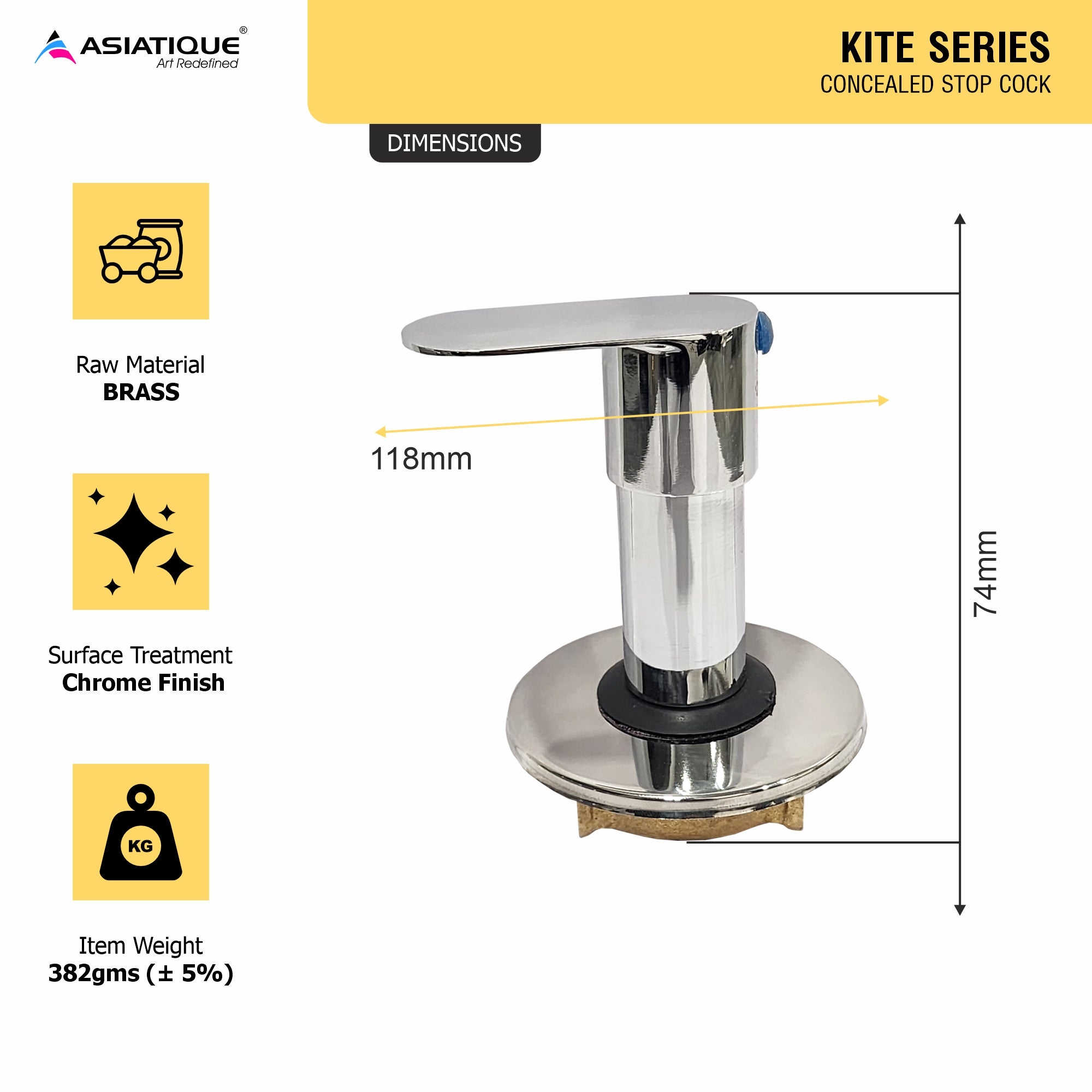 Asiatique Concealed Stop Cock 15mm (K-006), KITE Series Bathroom & Kitchen Faucets | Premium Modern Tap Collection