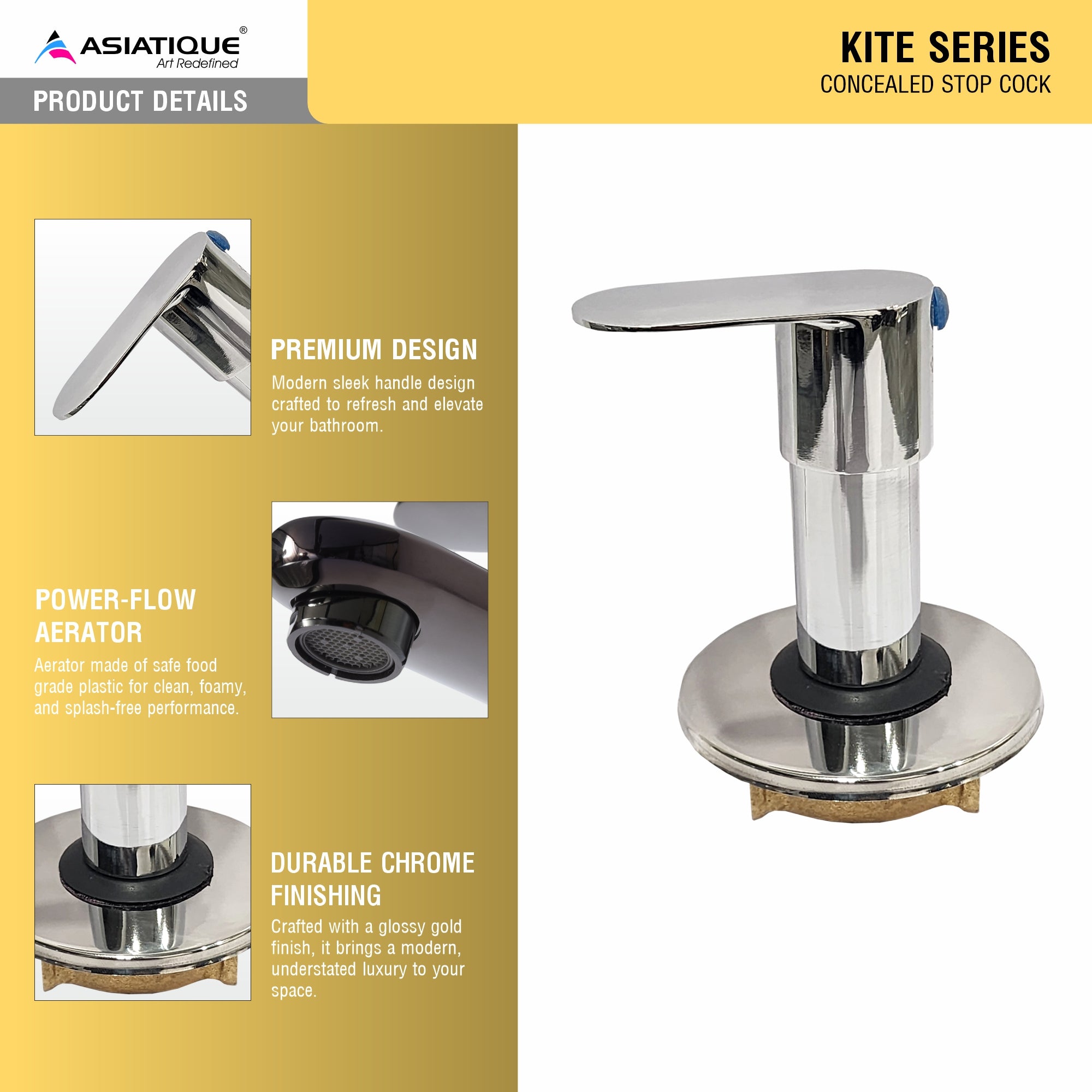 Asiatique Concealed Stop Cock 15mm (K-006), KITE Series Bathroom & Kitchen Faucets | Premium Modern Tap Collection