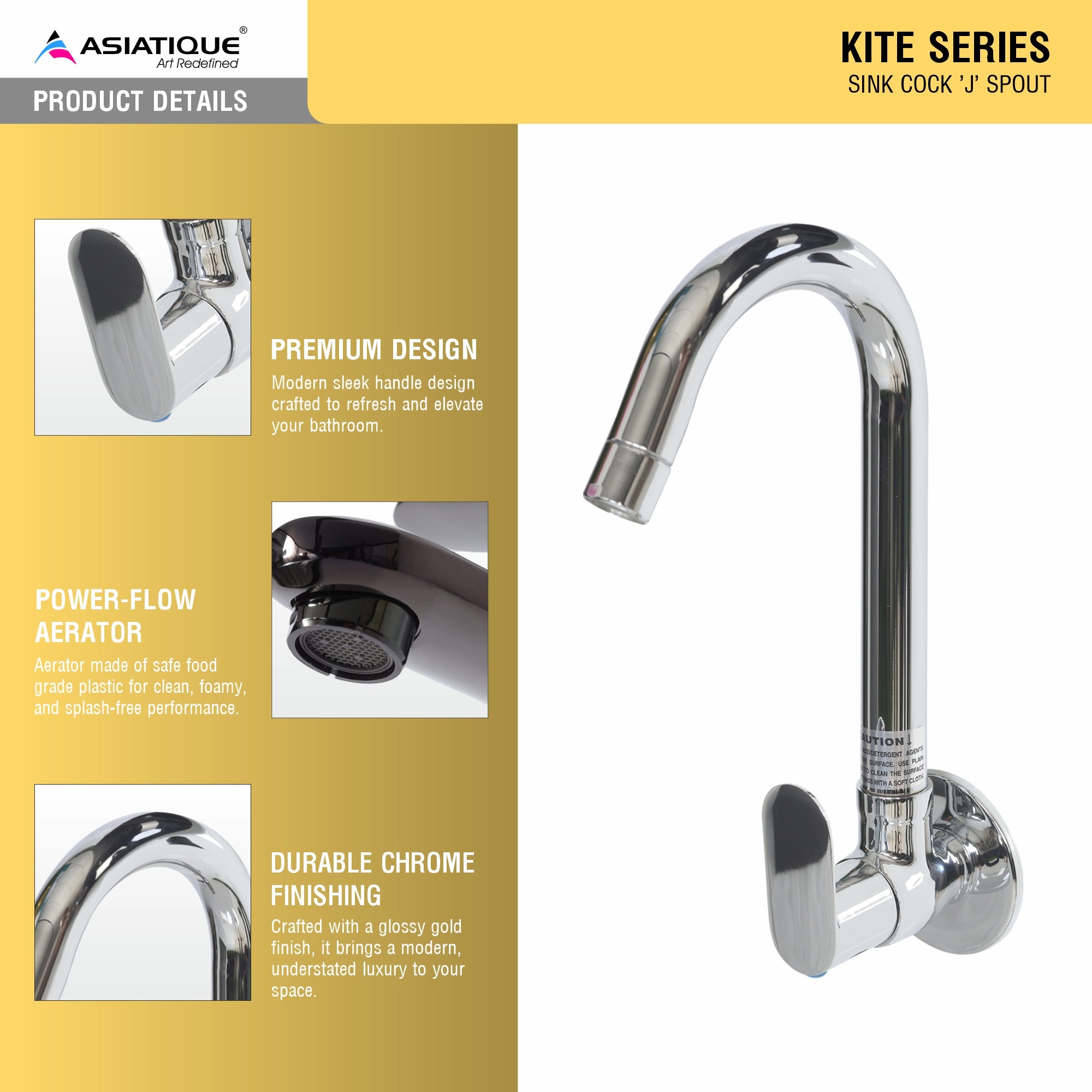 Asiatique Sink Cock ‘J’ Spout (K-008), KITE Series Bathroom & Kitchen Faucets | Premium Modern Tap Collection