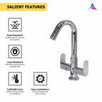 Asiatique C/H Basin Mixer ‘J’ Spout (K-011), KITE Series Bathroom & Kitchen Faucets | Premium Modern Tap Collection