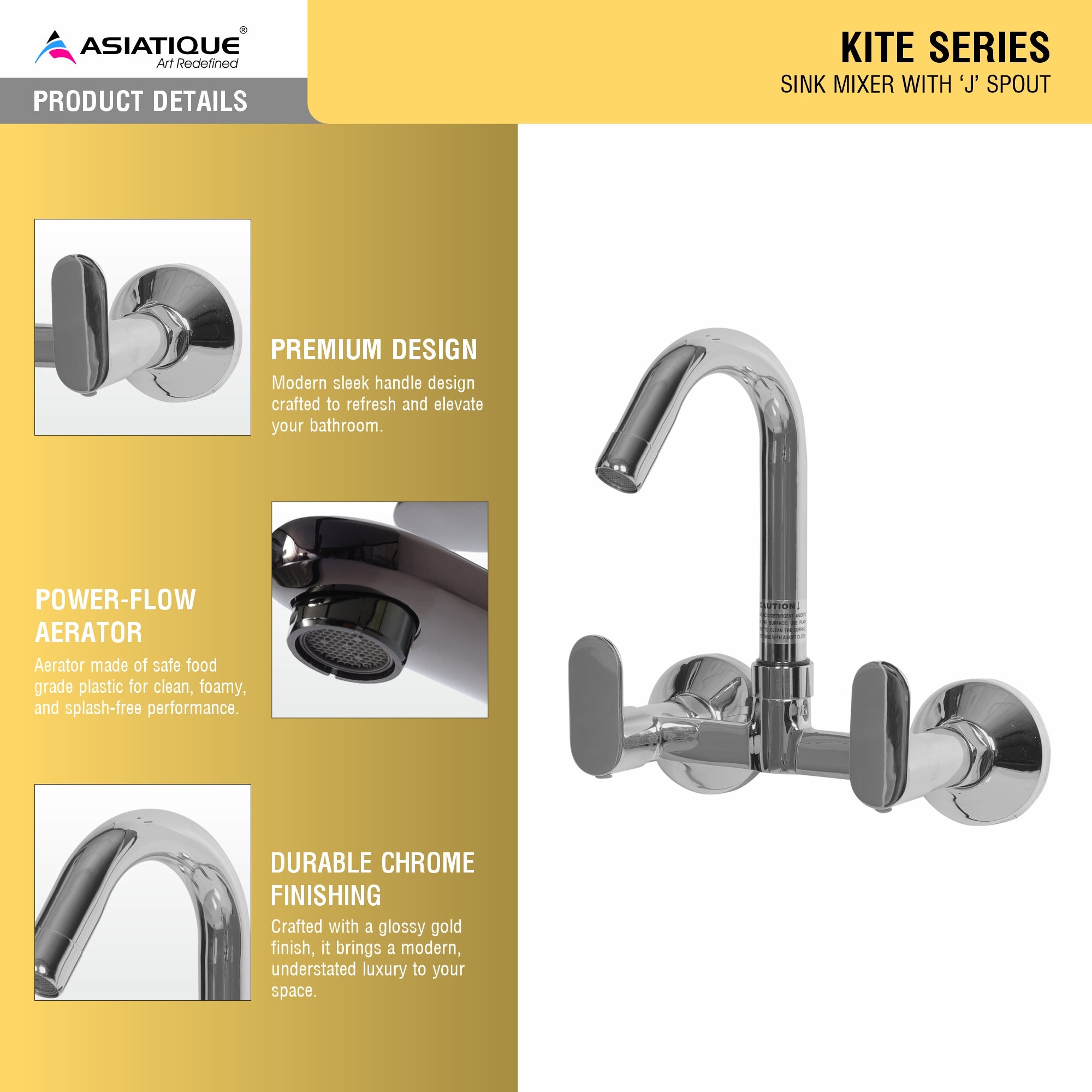 Asiatique Sink Mixer With ‘J’ Spout (K-013), KITE Series Bathroom & Kitchen Faucets | Premium Modern Tap Collection