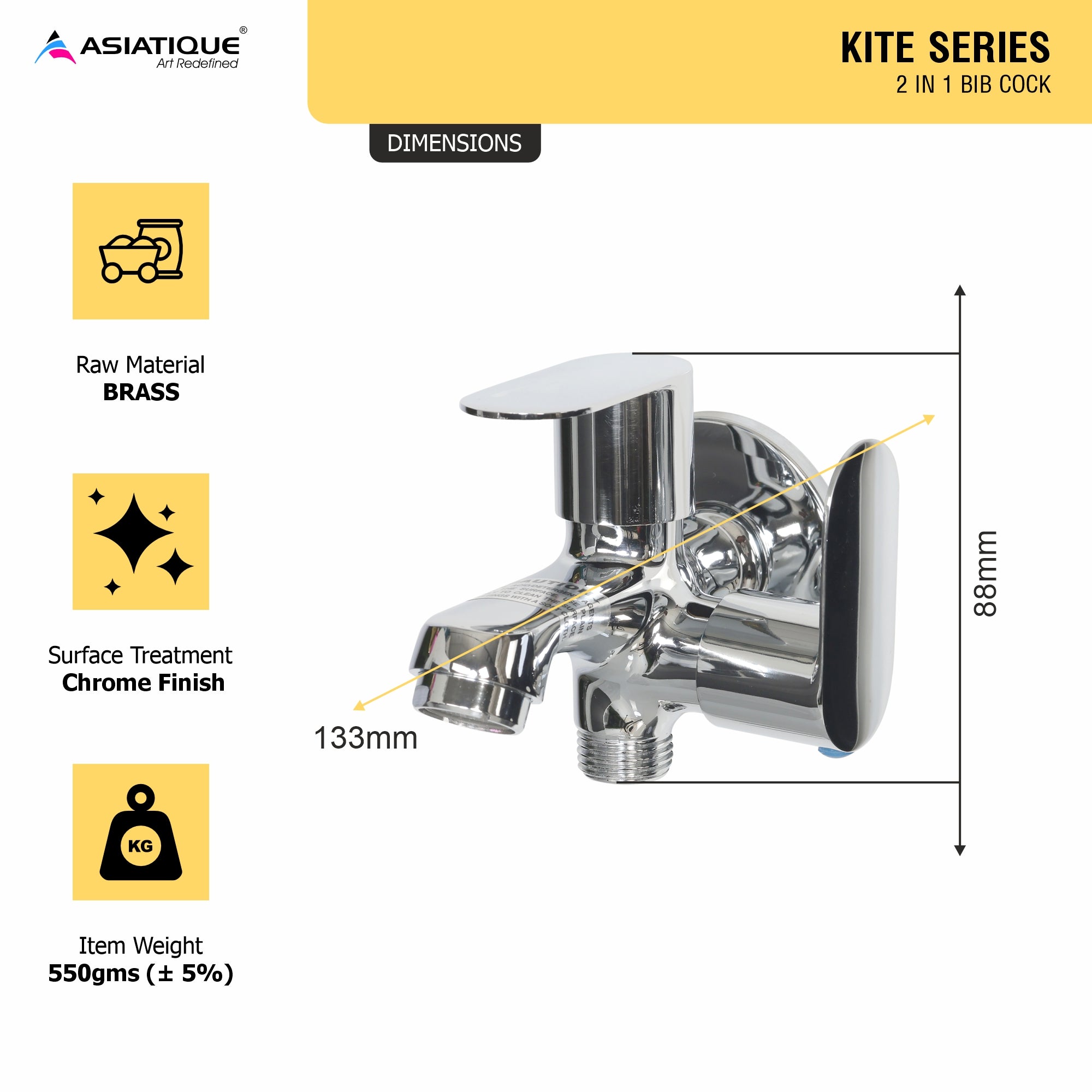 Asiatique 2 in 1 Bib Cock (K-015), KITE Series Bathroom & Kitchen Faucets | Premium Modern Tap Collection