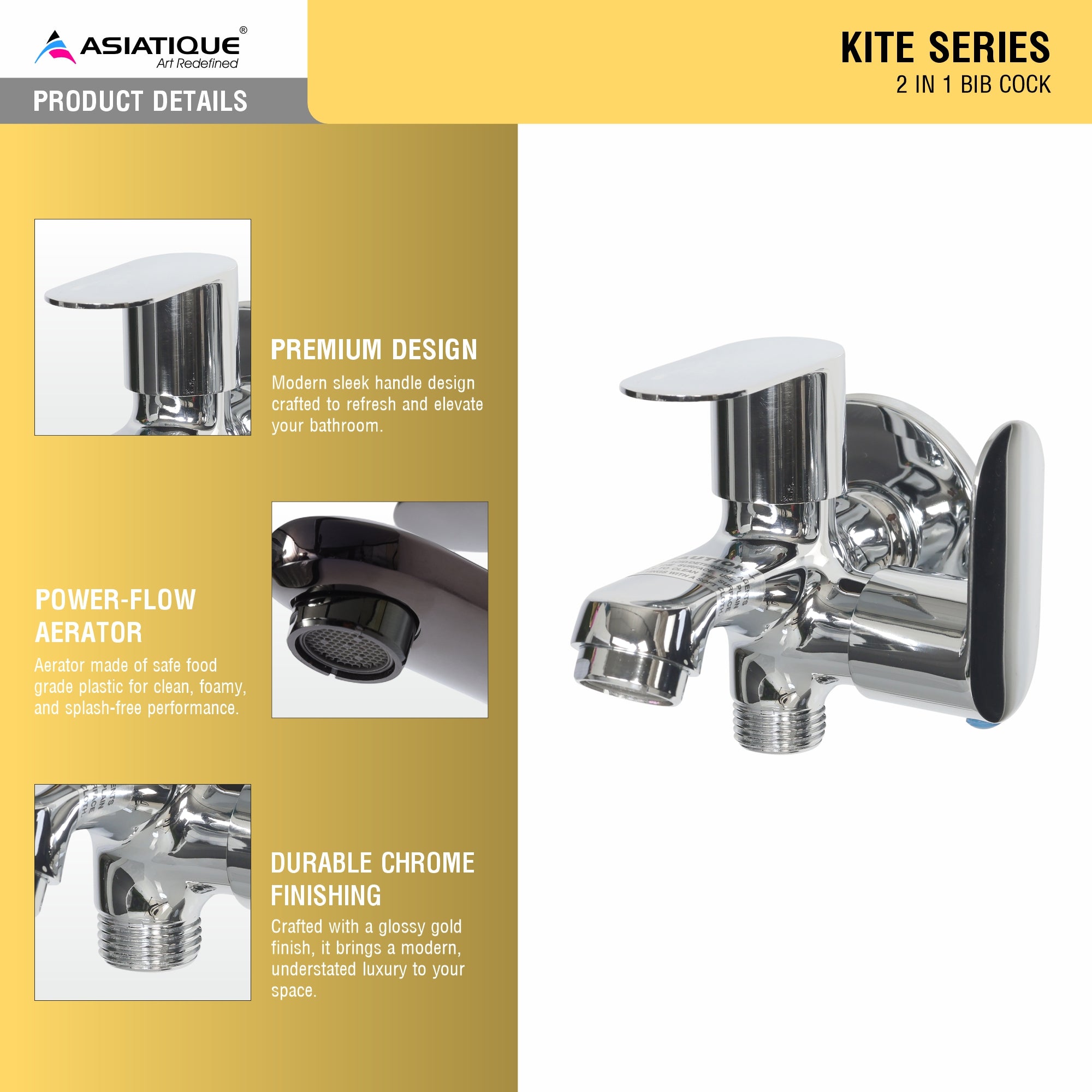 Asiatique 2 in 1 Bib Cock (K-015), KITE Series Bathroom & Kitchen Faucets | Premium Modern Tap Collection