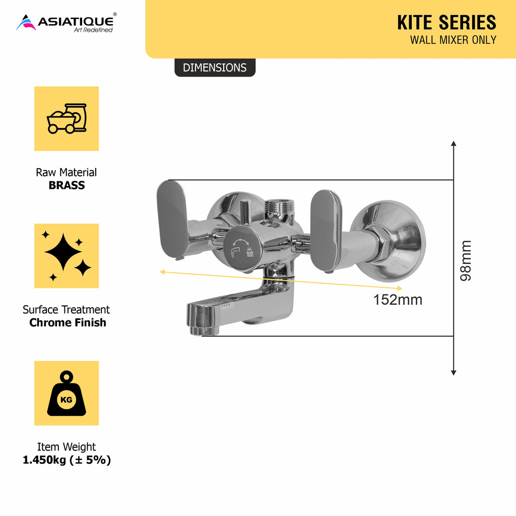 Asiatique Wall Mixer Only (K-017), KITE Series Bathroom & Kitchen Faucets | Premium Modern Tap Collection