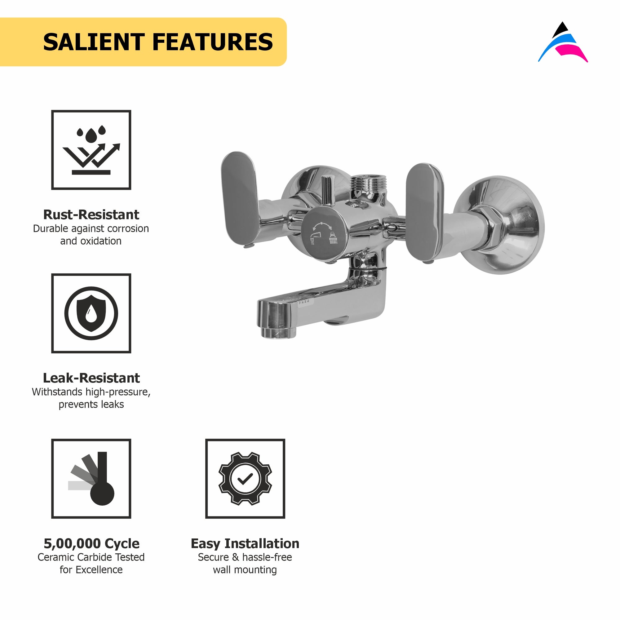 Asiatique Wall Mixer Only (K-017), KITE Series Bathroom & Kitchen Faucets | Premium Modern Tap Collection
