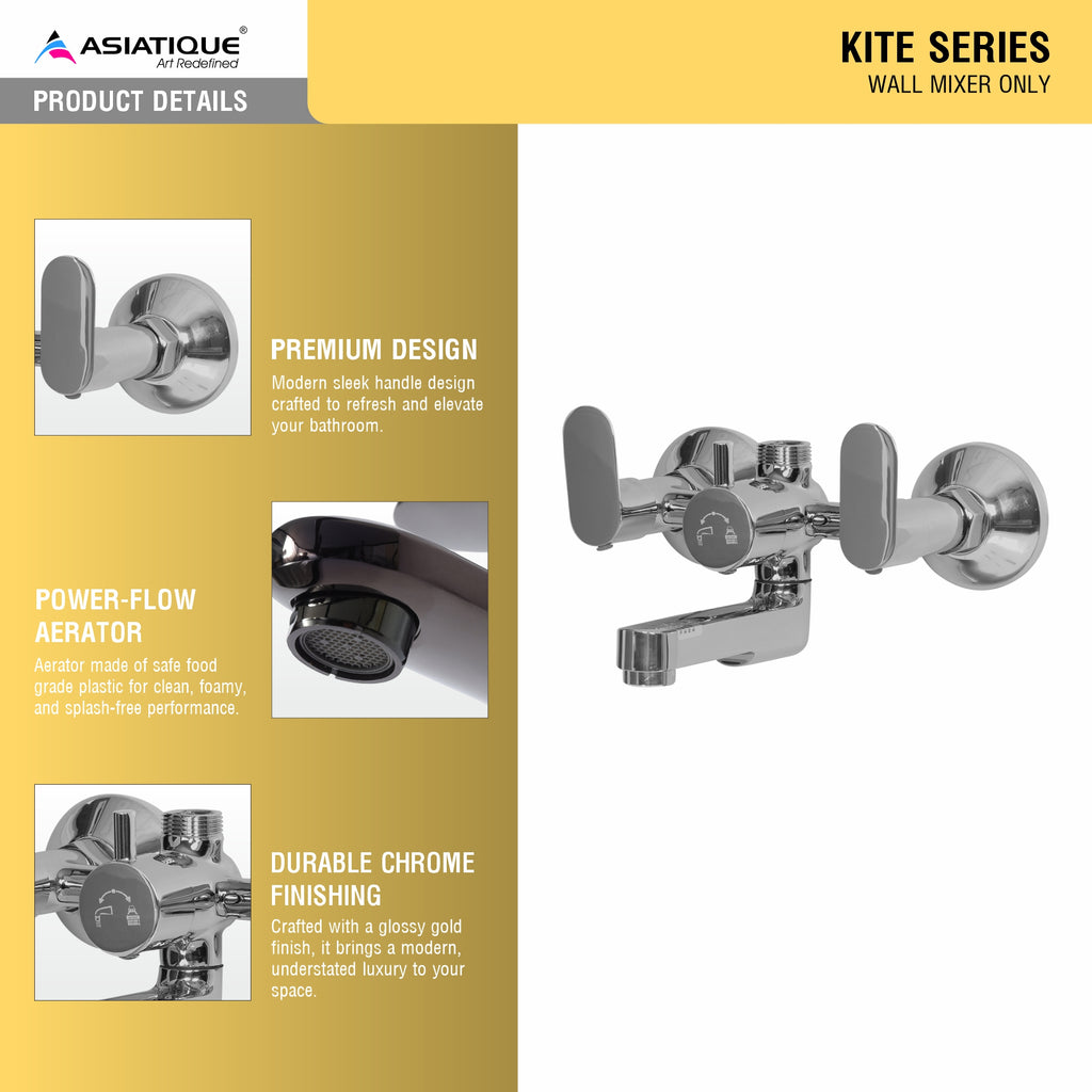 Asiatique Wall Mixer Only (K-017), KITE Series Bathroom & Kitchen Faucets | Premium Modern Tap Collection