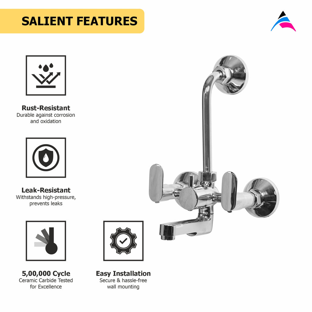 Asiatique Wall Mixer With ‘L’ Bend (K-017L), KITE Series Bathroom & Kitchen Faucets | Premium Modern Tap Collection