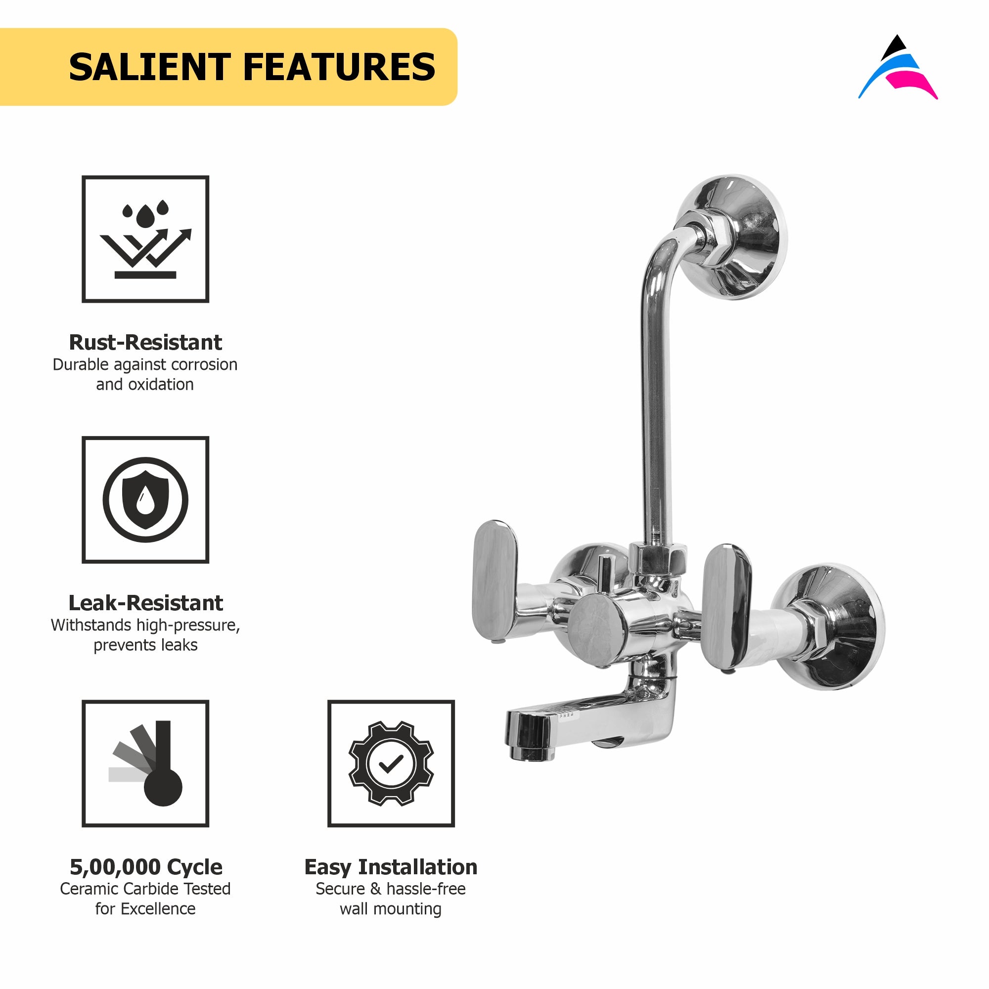 Asiatique Wall Mixer With ‘L’ Bend (K-017L), KITE Series Bathroom & Kitchen Faucets | Premium Modern Tap Collection