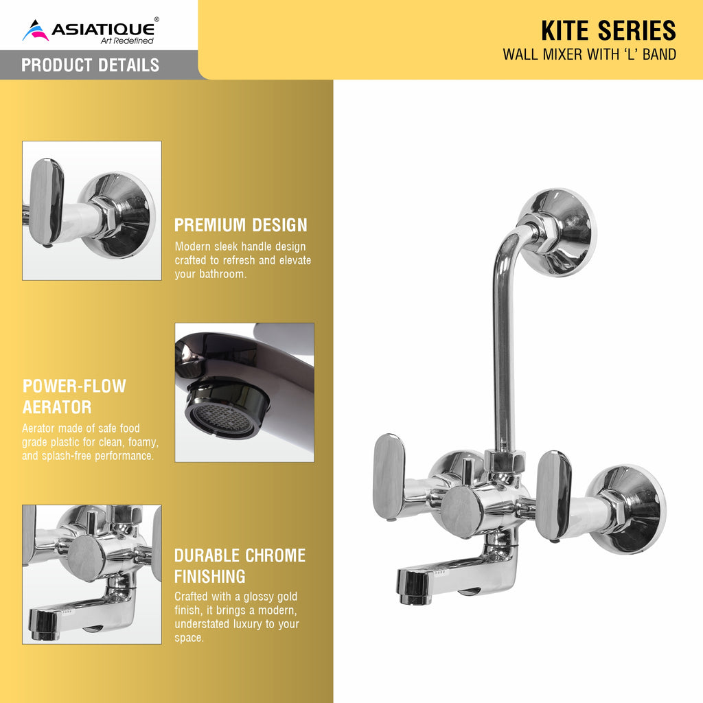 Asiatique Wall Mixer With ‘L’ Bend (K-017L), KITE Series Bathroom & Kitchen Faucets | Premium Modern Tap Collection