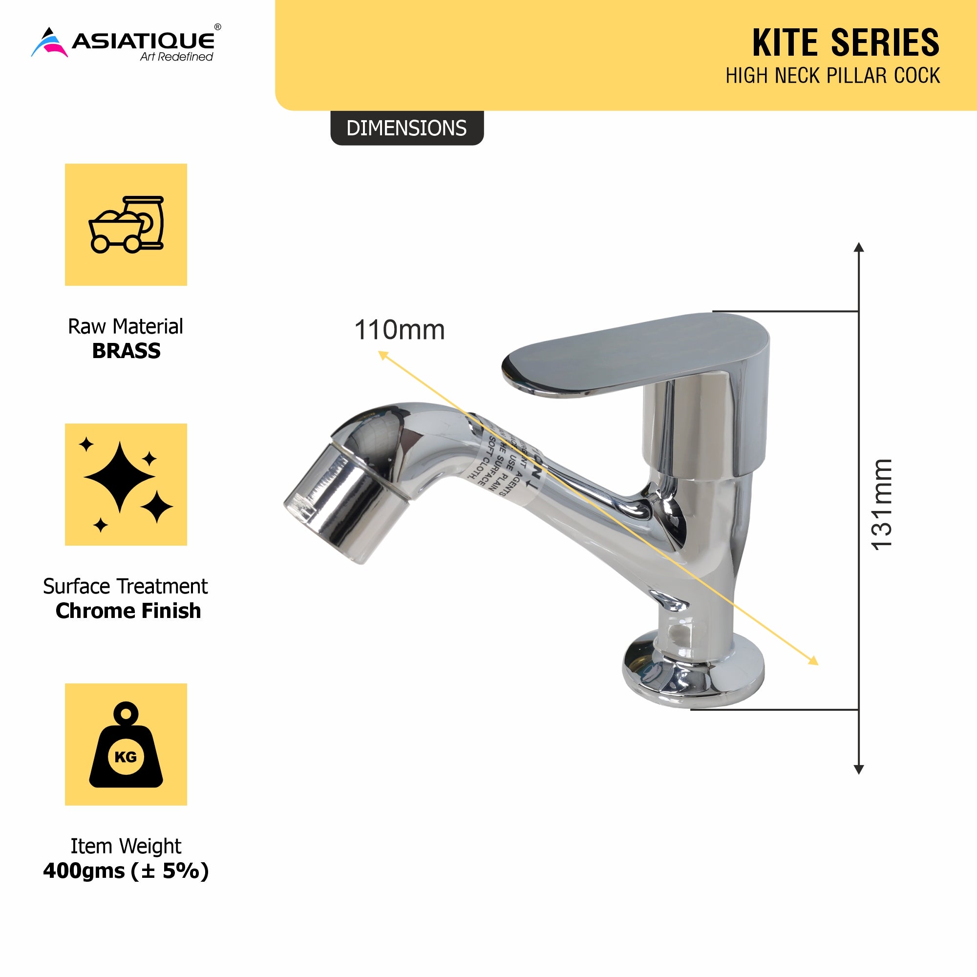 Asiatique High Neck Pillar Cock (K-029), KITE Series Bathroom & Kitchen Faucets | Premium Modern Tap Collection