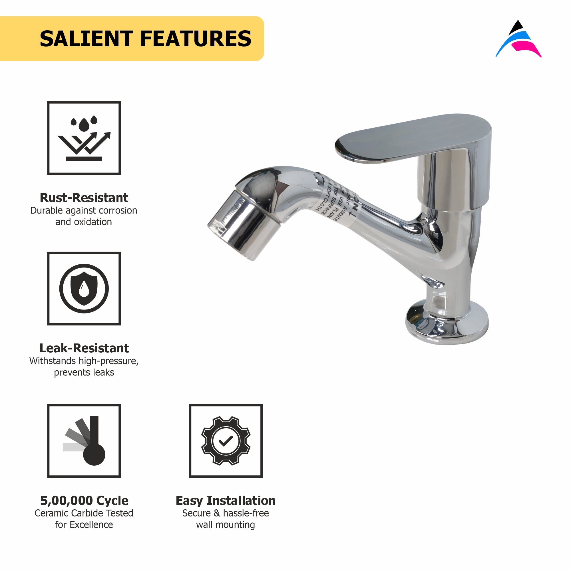 Asiatique High Neck Pillar Cock (K-029), KITE Series Bathroom & Kitchen Faucets | Premium Modern Tap Collection