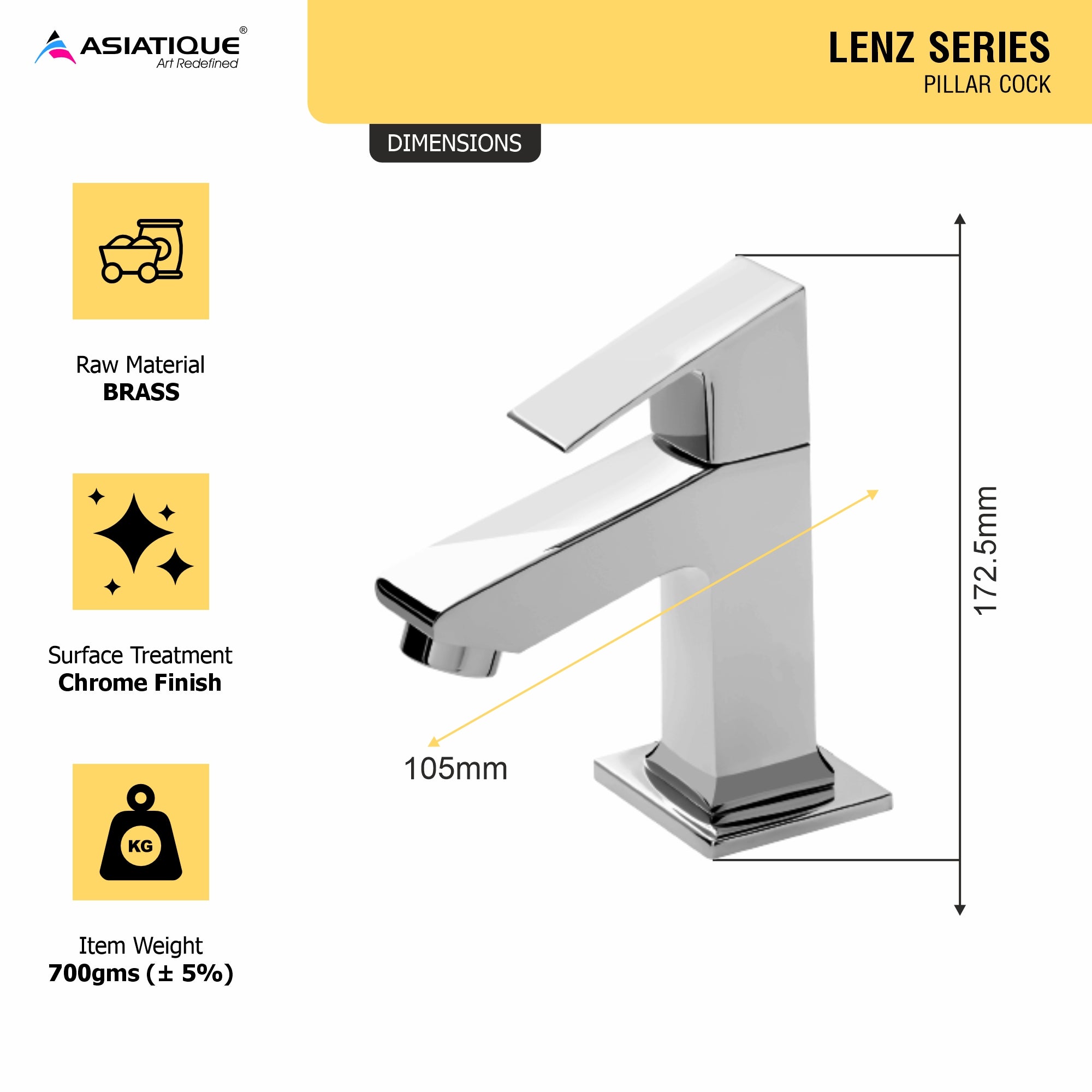 Asiatique Pillar Cock (L-000), Lenz Series Premium CP Bath Fittings & Faucets