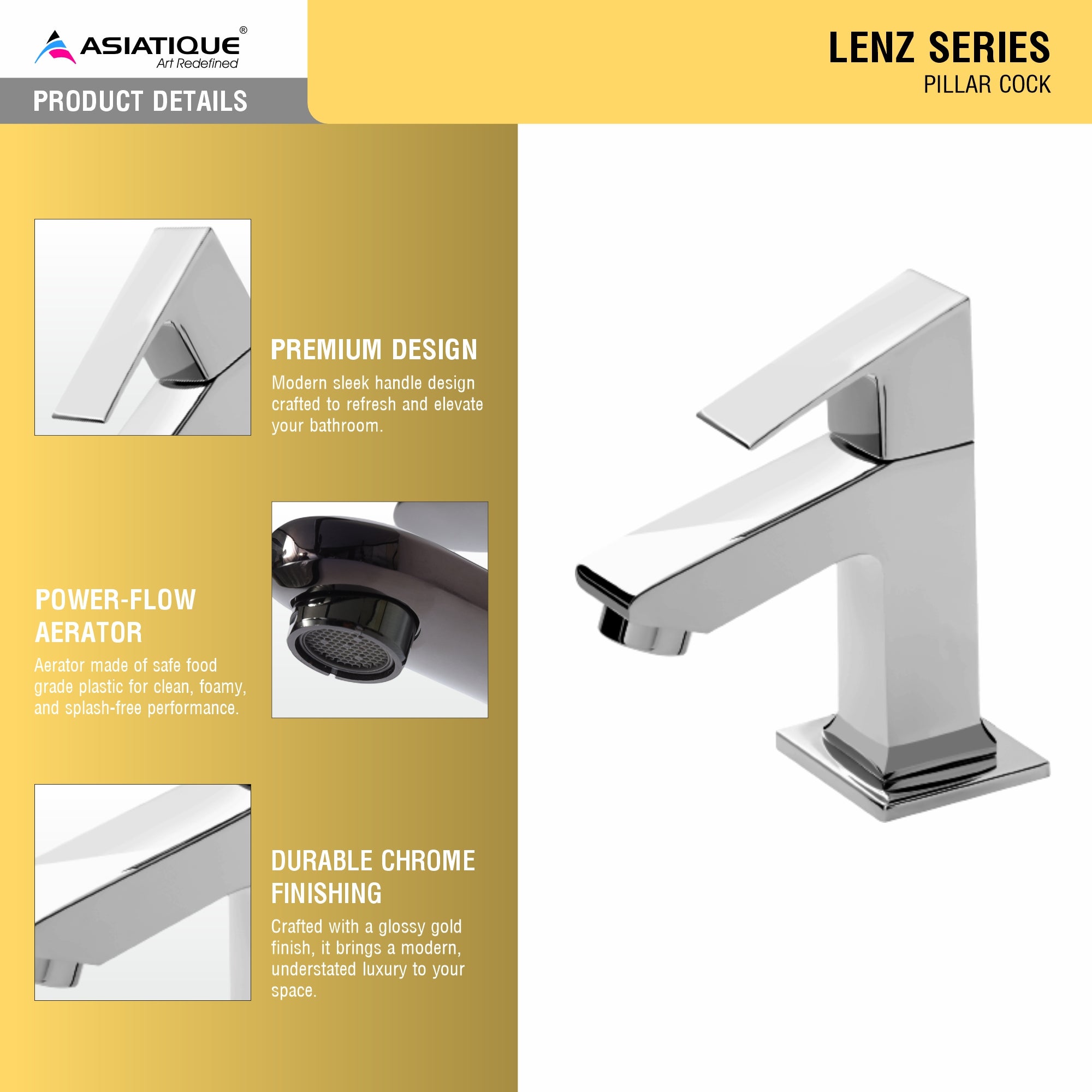 Asiatique Pillar Cock (L-000), Lenz Series Premium CP Bath Fittings & Faucets