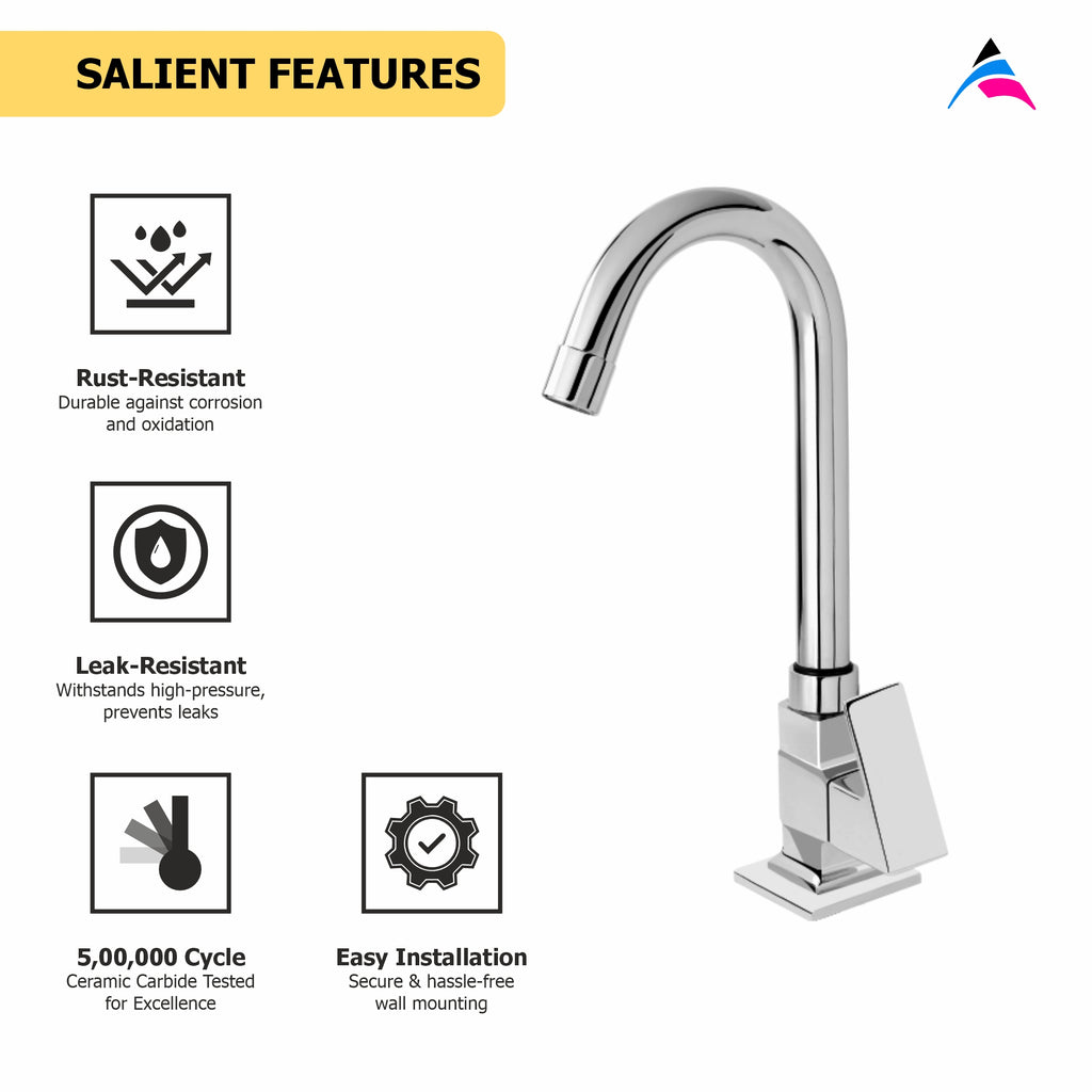 Asiatique Pillar Cock With Swivel ‘J’ Spout (L-002), Lenz Series Premium CP Bath Fittings & Faucets