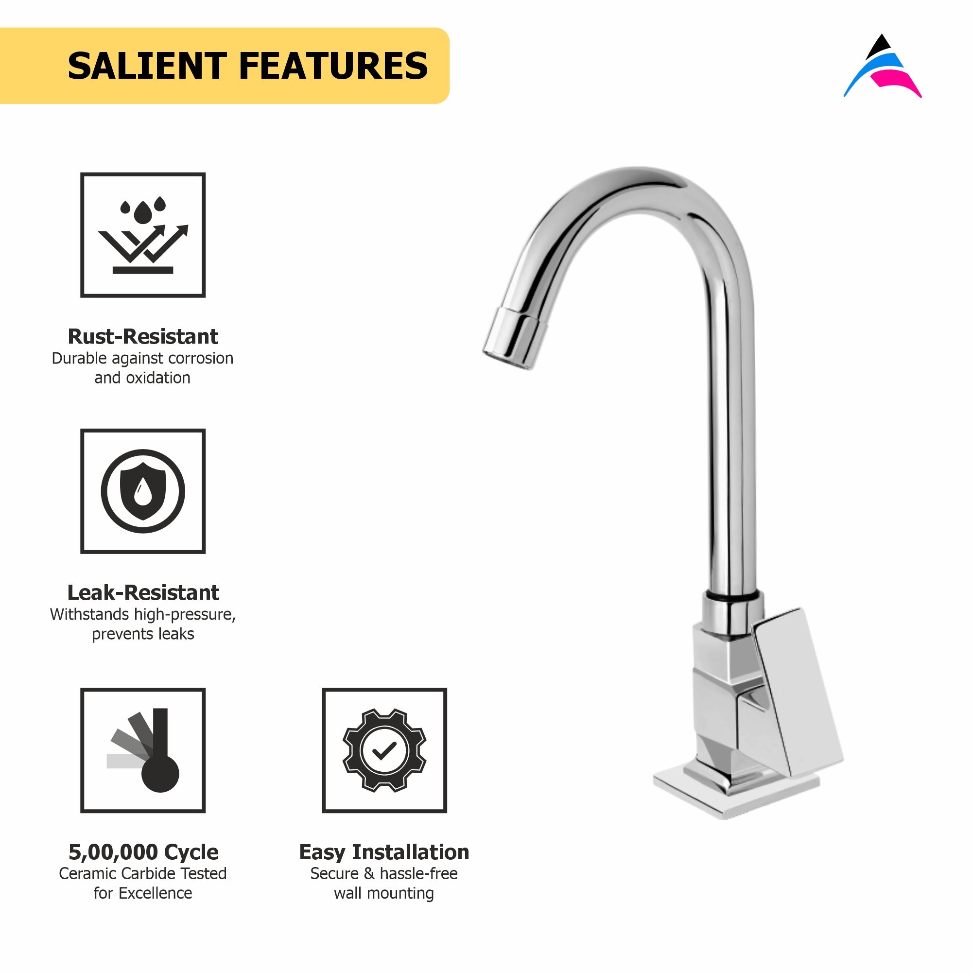 Asiatique Pillar Cock With Swivel ‘J’ Spout (L-002), Lenz Series Premium CP Bath Fittings & Faucets