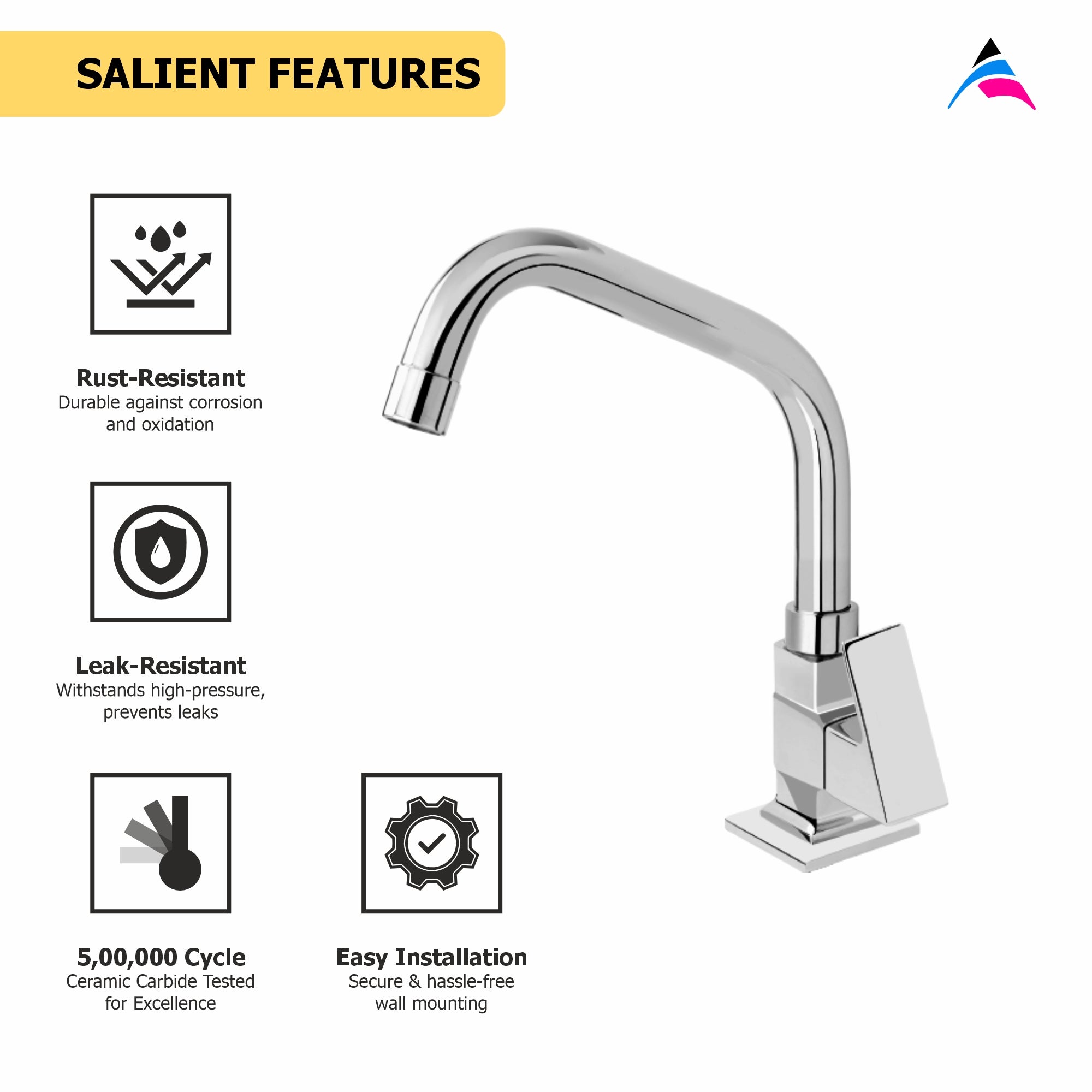 Asiatique Pillar Cock With Extended Swivel Spout (L-002EX), Lenz Series Premium CP Bath Fittings & Faucets