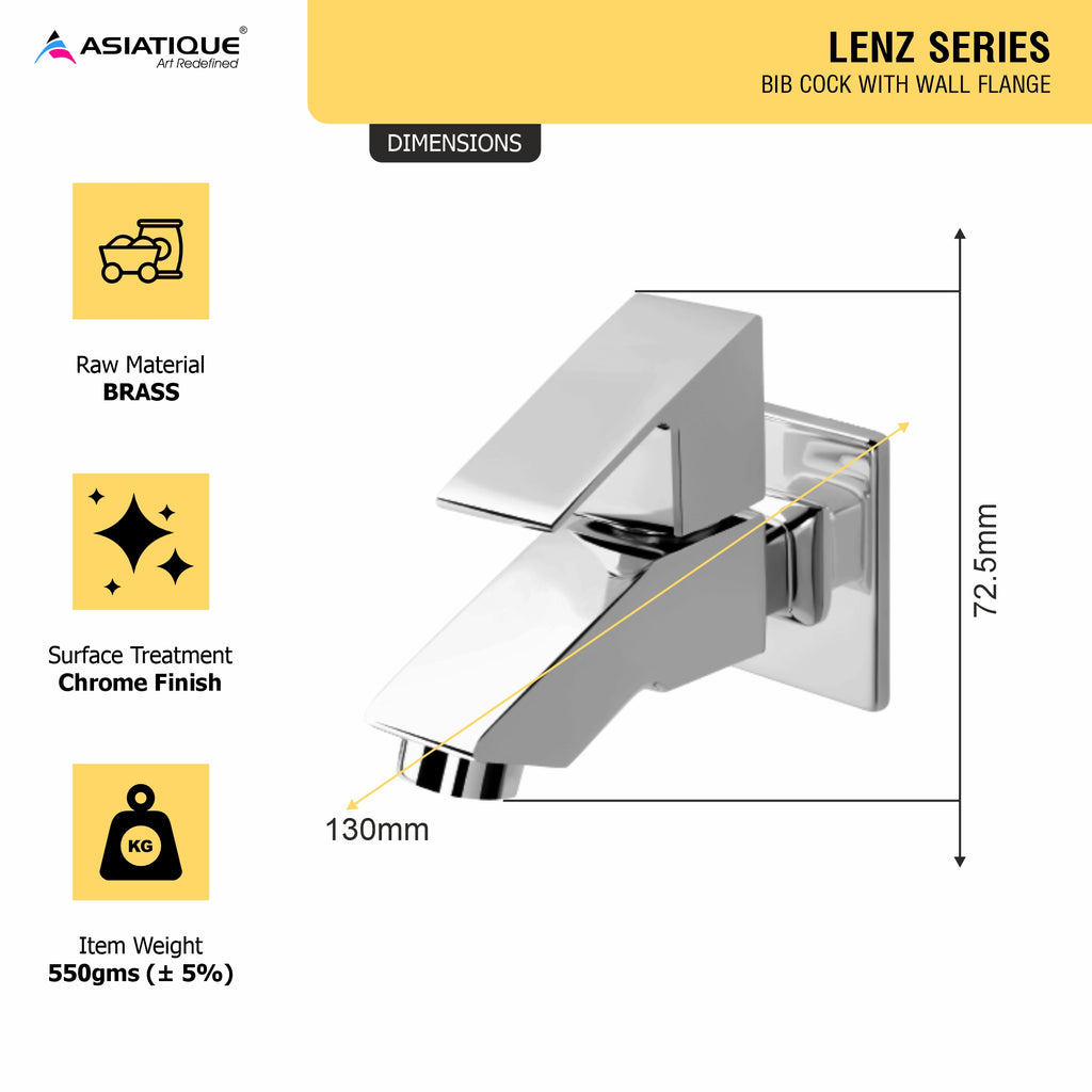 Asiatique Bib Cock With Wall Flange (L-003), Lenz Series Premium CP Bath Fittings & Faucets