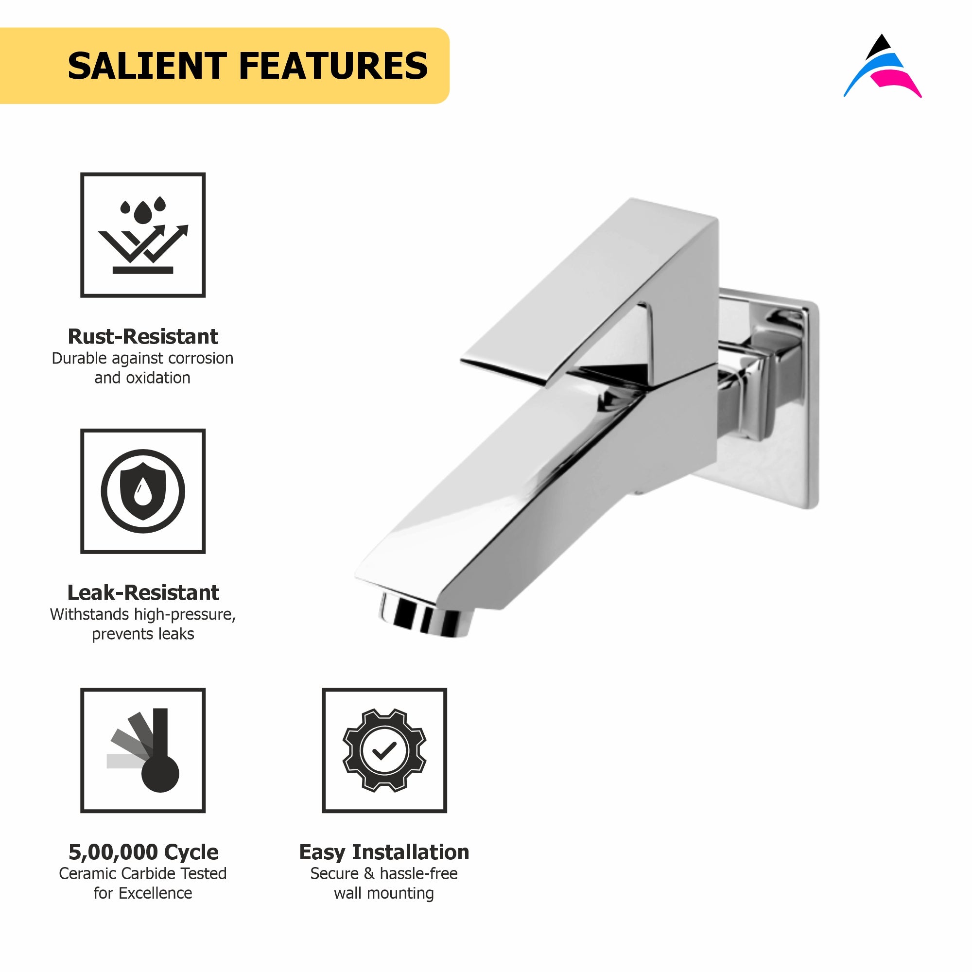 Asiatique Bib Cock Long Body With Wall Flange (L-004), Lenz Series Premium CP Bath Fittings & Faucets