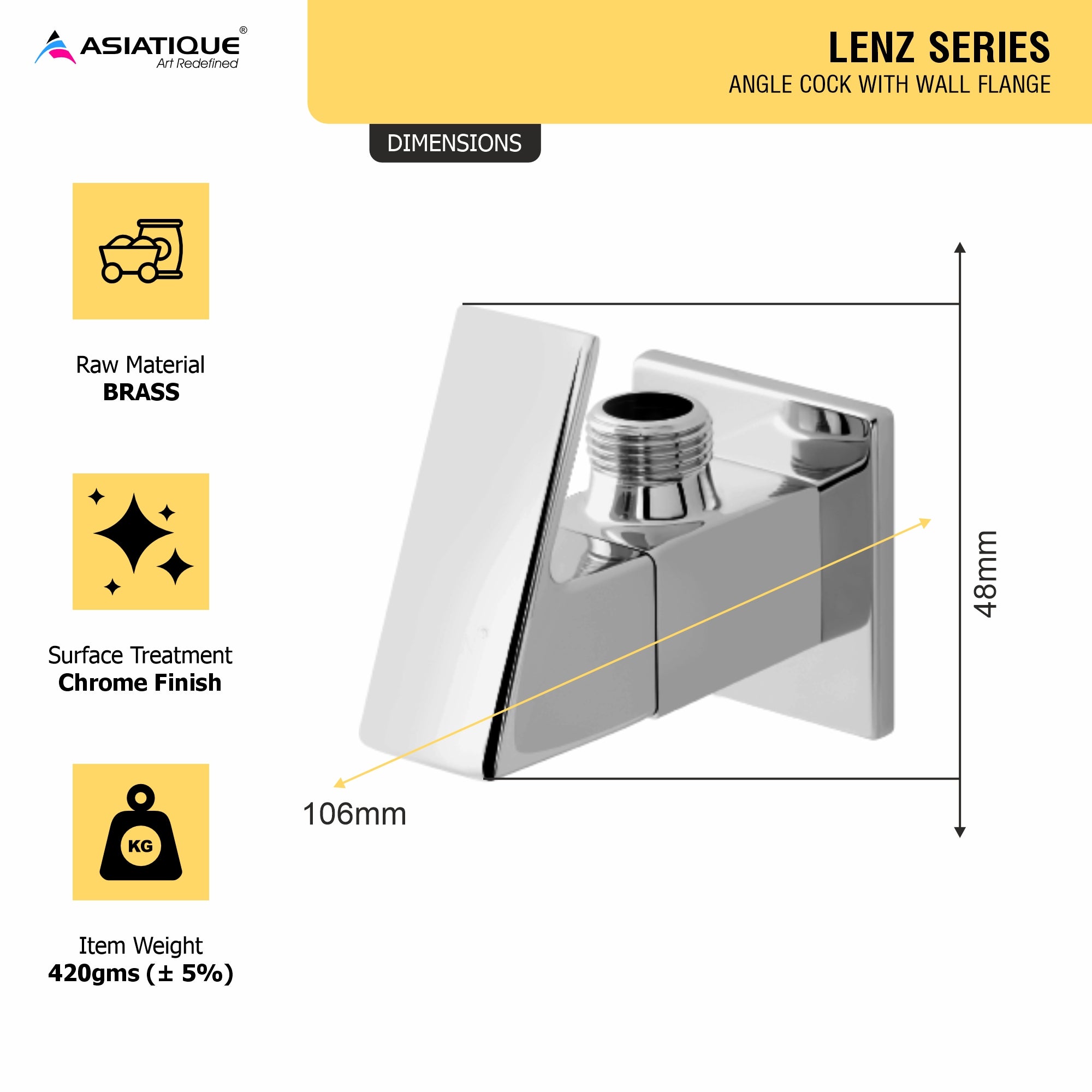 Asiatique Angle Cock With Wall Flange (L-005), Lenz Series Premium CP Bath Fittings & Faucets